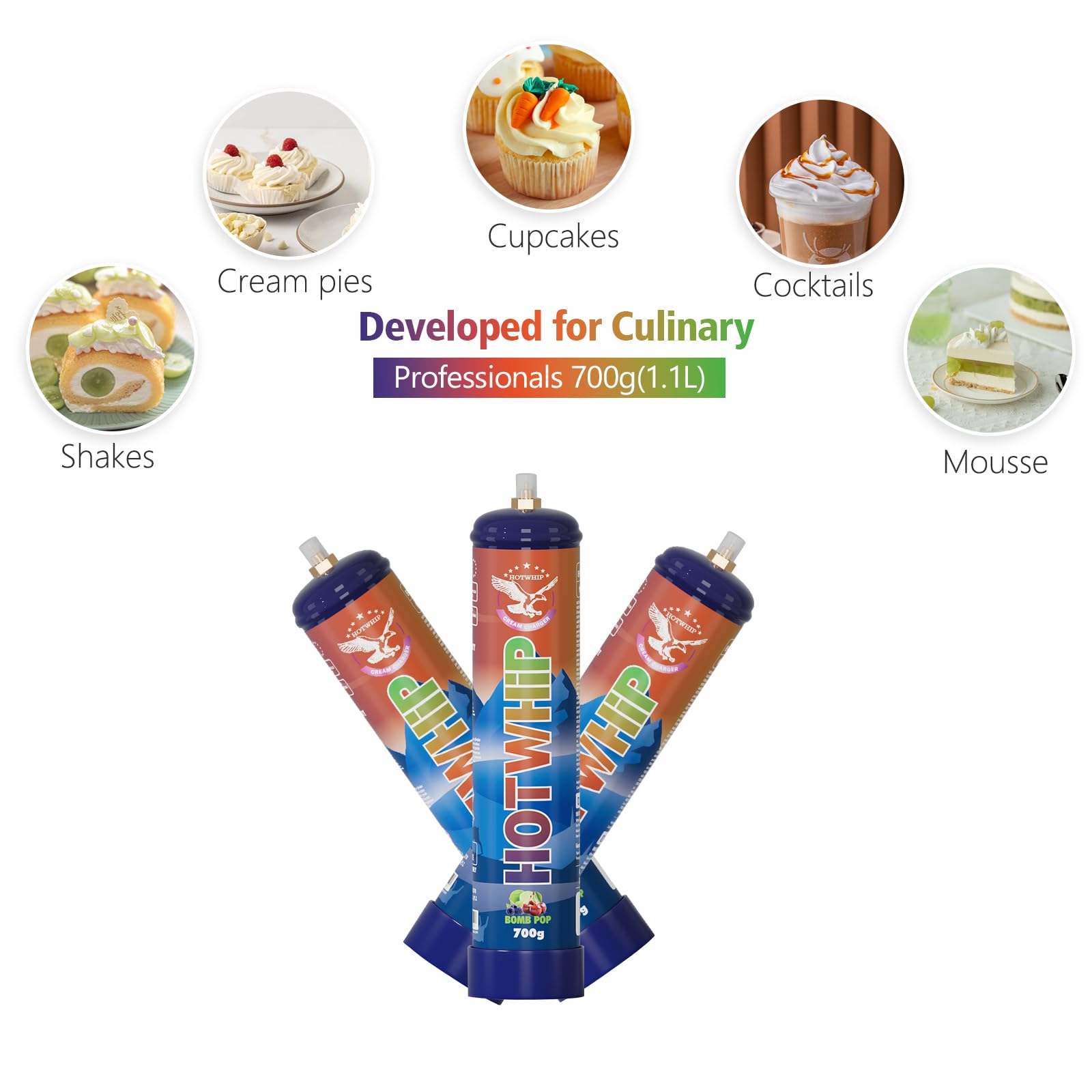 Premium Whipped Cream Charger 6-Pack (700g Each, 1.1L Total) - Bombpop Flavor for Professional Desserts & Coffee Toppings | Ideal for Bakeries, Cafés & Home Chefs