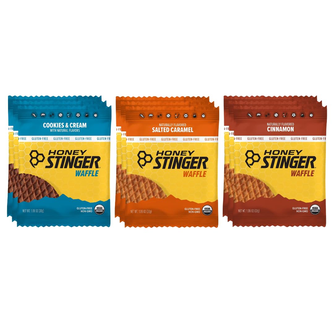 Honey Stinger Gluten Free Energy Waffles - 3 Flavor Variety Pack (9 Count) | Organic Honey Waffle Snacks for Cycling, Hiking & Running | Quick Energy Boost for Athletes