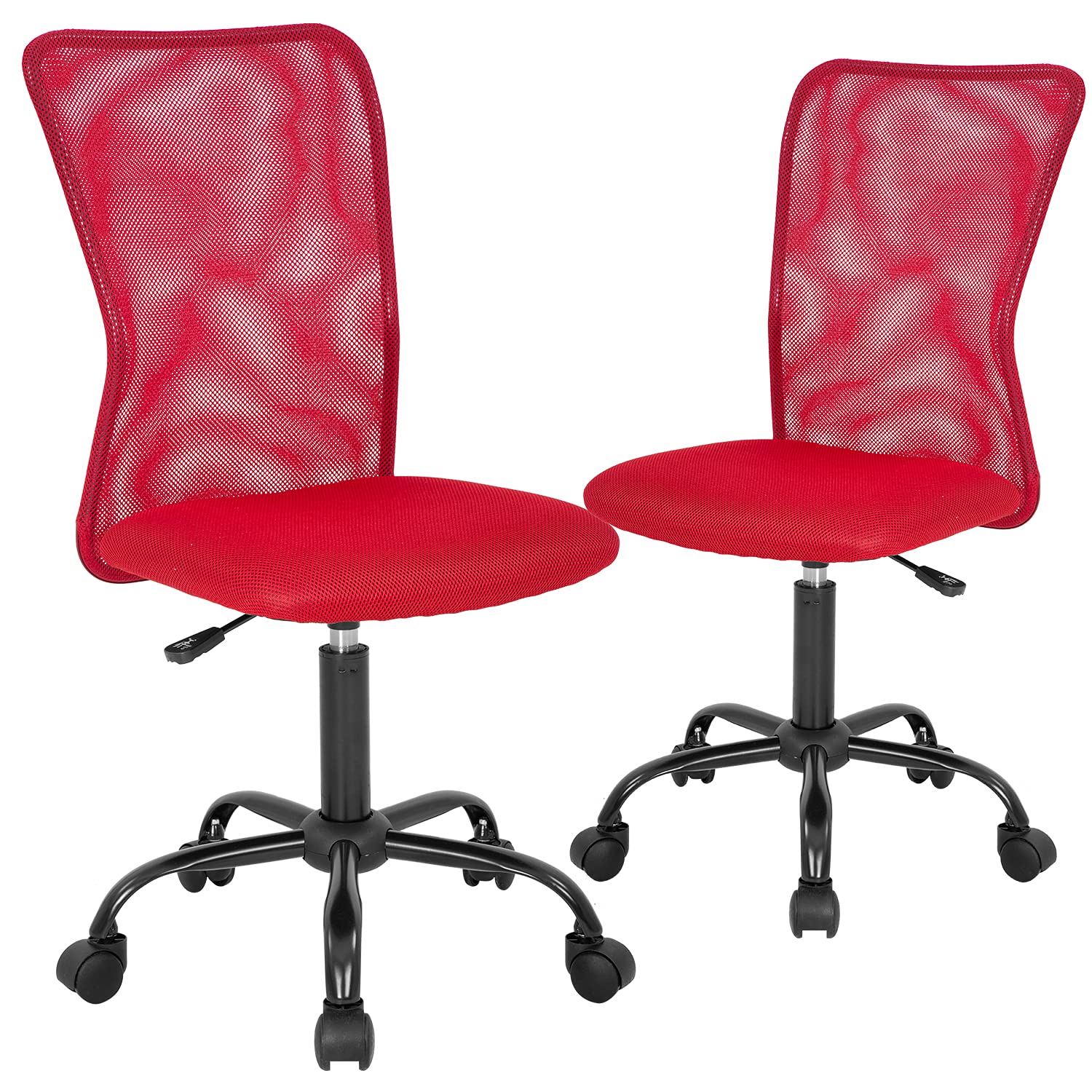 Ergonomic Office Chair with Lumbar Support - Mesh Back Computer Desk Chair, No Arms Swivel Rolling Executive Chair for Back Pain Relief - 2 Pack (Red) - Perfect for Home Office, Gaming & Workspaces