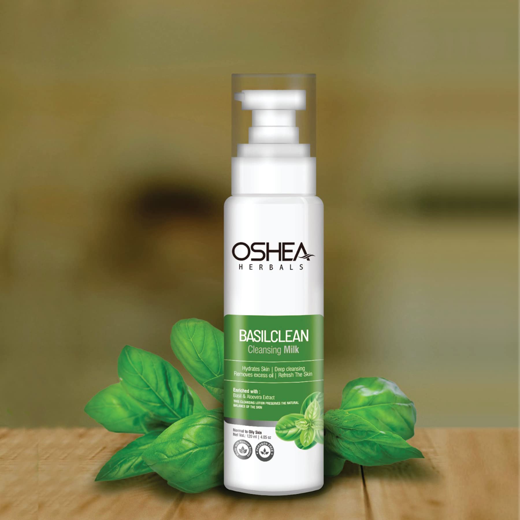 Oshea Herbals Basilclean Cleansing Milk for Normal to Oily Skin - Oil Control & Hydrating Face Wash with Aloe Vera & Basil Extracts (120ml) | Gentle Daily Cleanser for Acne-Prone & Combination Skin | Perfect for Morning & Night Skincare Routine