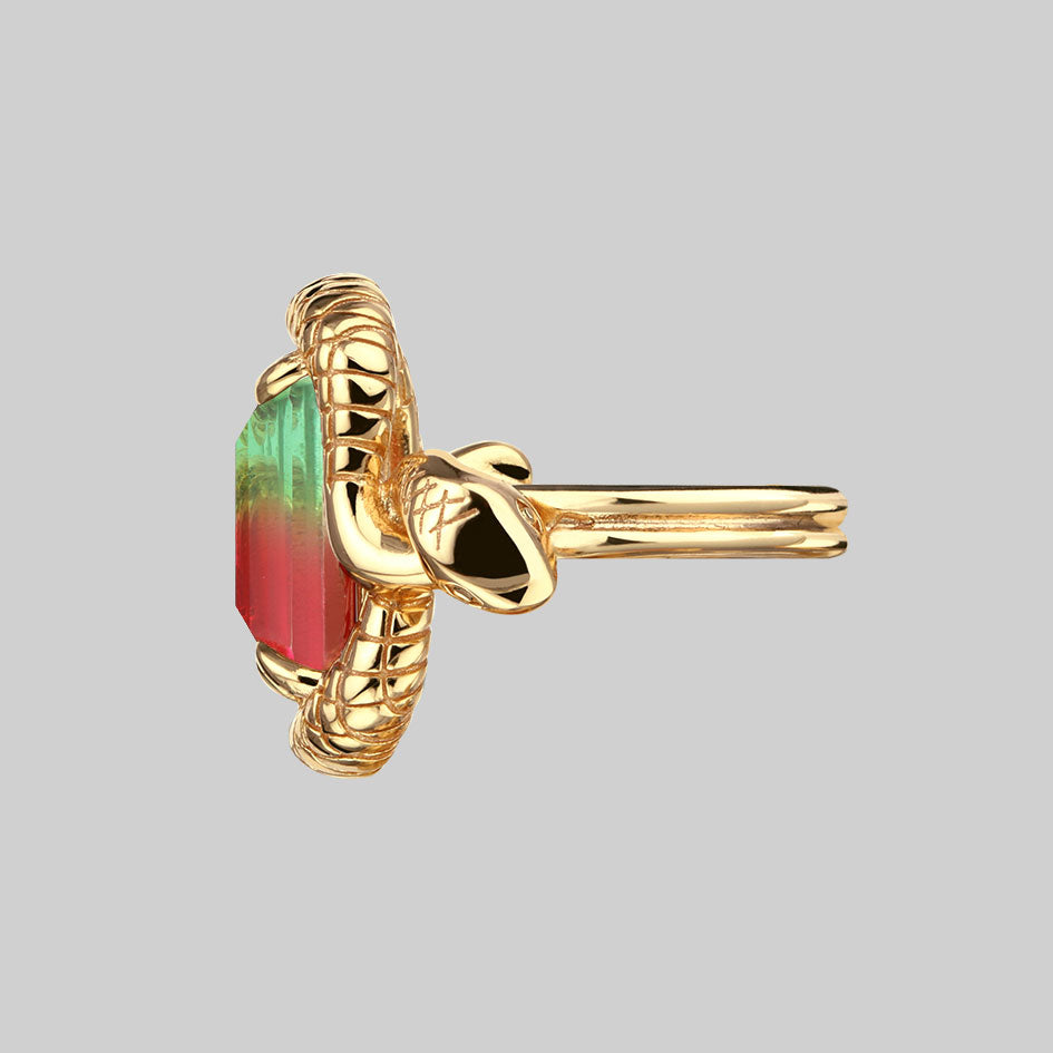 MALICE Tourmaline CZ Coiled Snake Cocktail Ring - 14K Gold Plated Fashion Jewelry for Women, Perfect for Evening Parties, Date Nights & Special Occasions