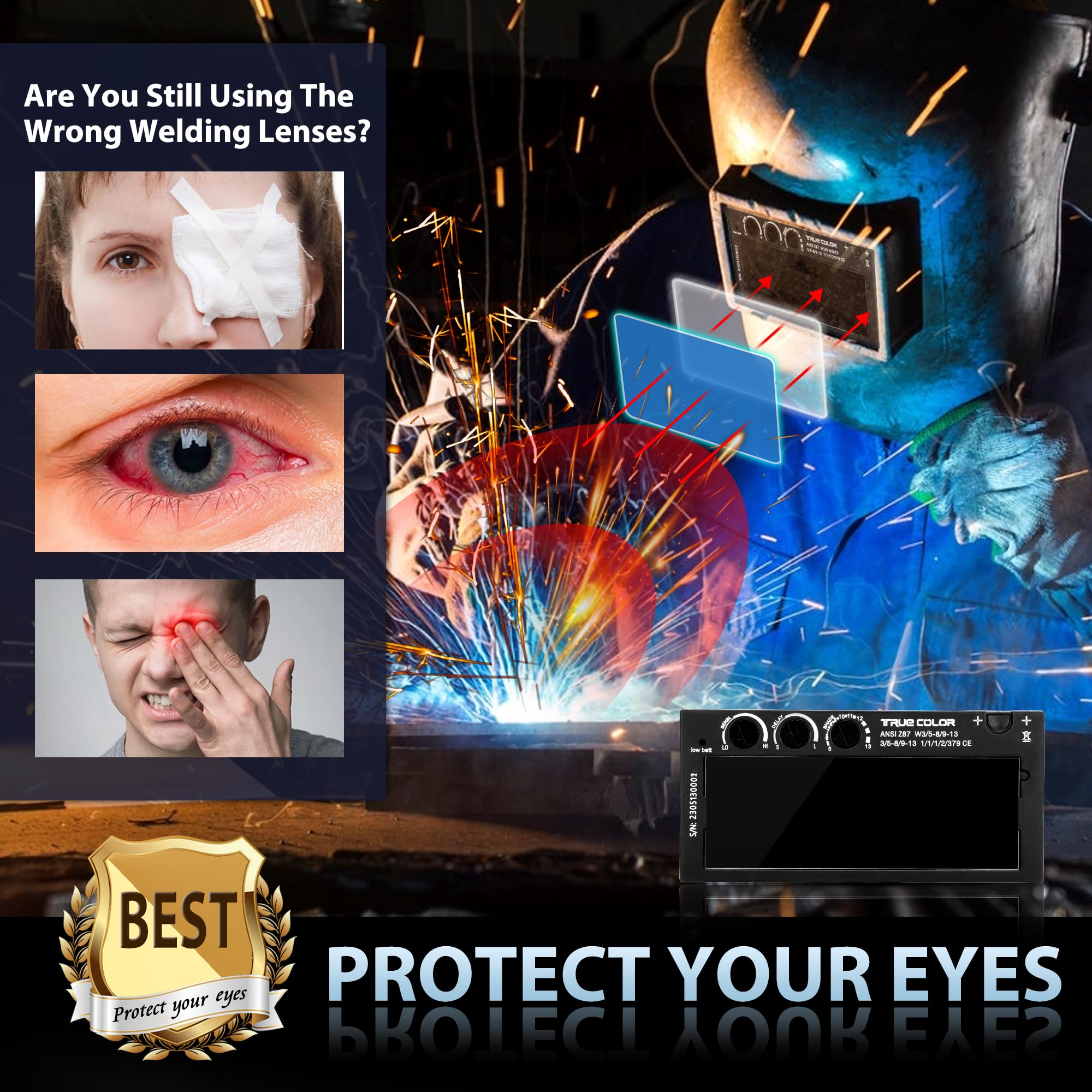 Auto-Darkening Welding Lens 2×4.25 - Variable Shade 5-13 with True Color Technology & Replaceable Cover Lens - Fits Most Pancake & Pipeliner Welding Helmets - Ideal for MIG, TIG, Stick Welding & Metal Fabrication