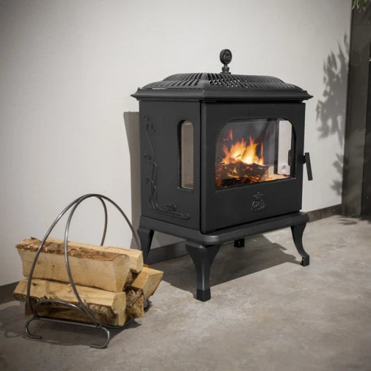 Westbo Victoria 85 Cast Iron Stove - Classic Fireplace for Cozy Home Heating & Rustic Decor - Perfect for Living Rooms, Cabins & Outdoor Spaces