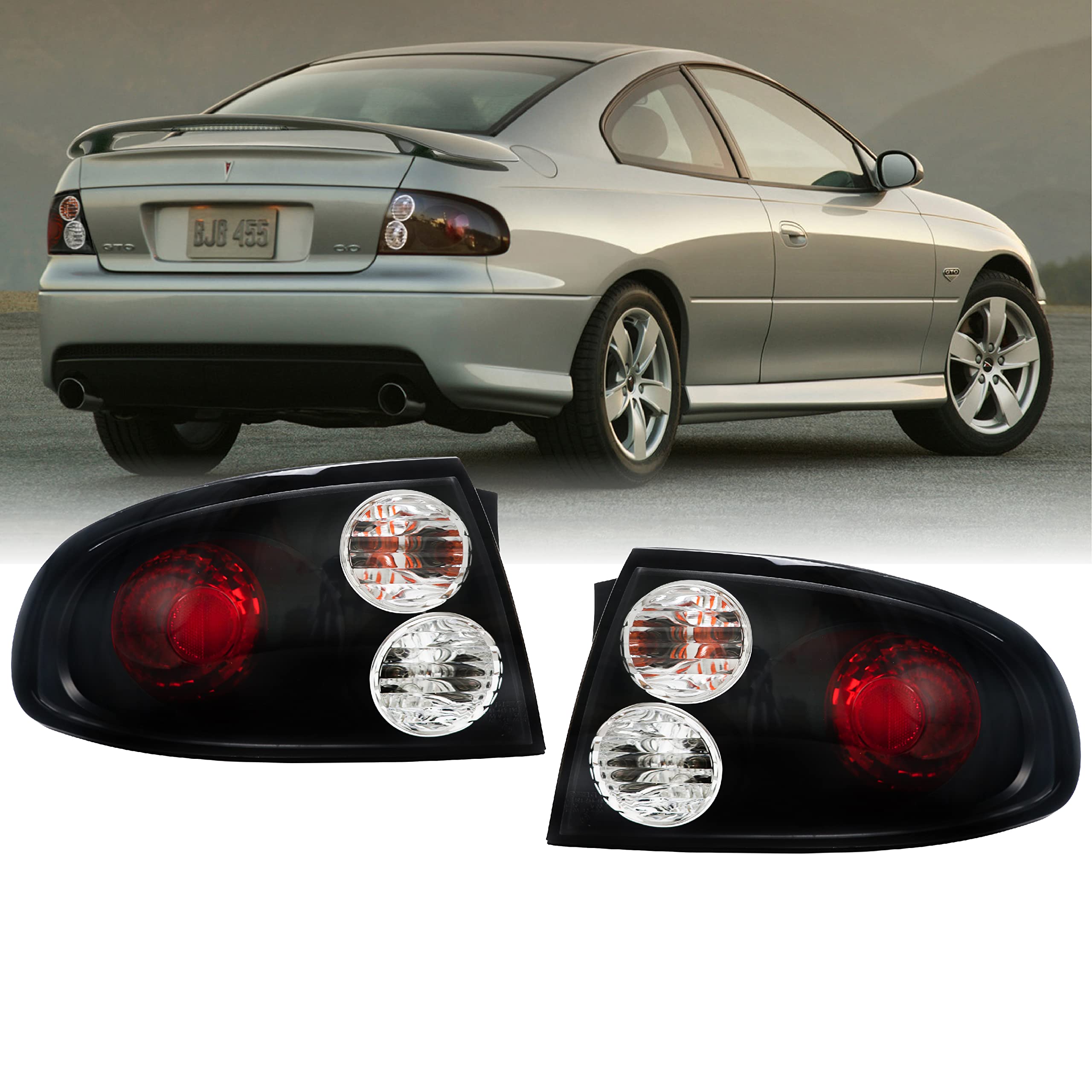 2004-2006 Pontiac GTO Coupe LED Tail Lights - Holden Monaro Style Black Housing with Clear/Red Lens (Pair) | Left + Right Replacement Lamps for Enhanced Night Visibility & Sporty Look
