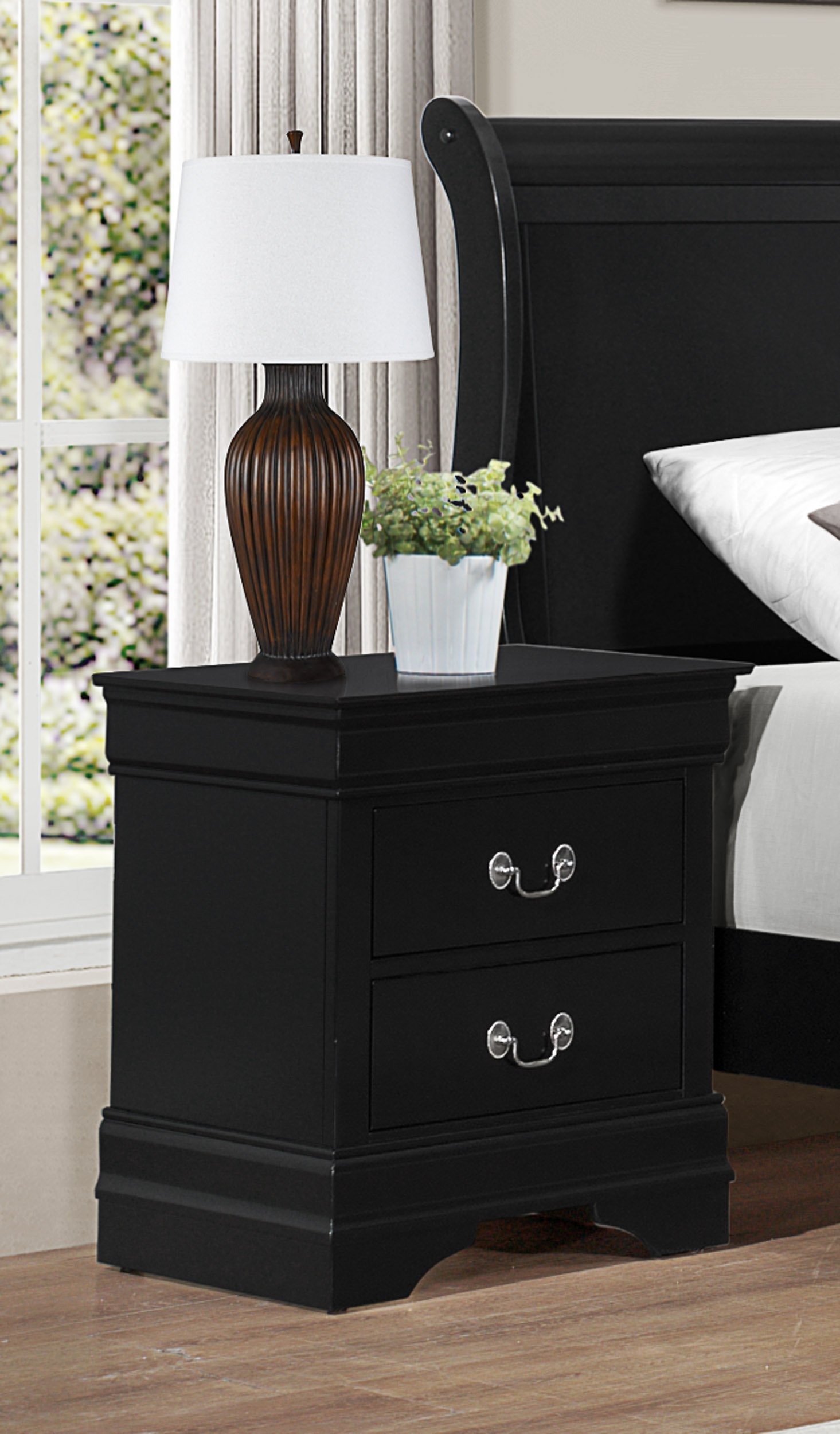 Homelegance 2147BK-4 Mayville 2-Drawer Nightstand in Black - Compact Bedside Table for Bedroom Storage - Perfect for Small Spaces & Apartment Living