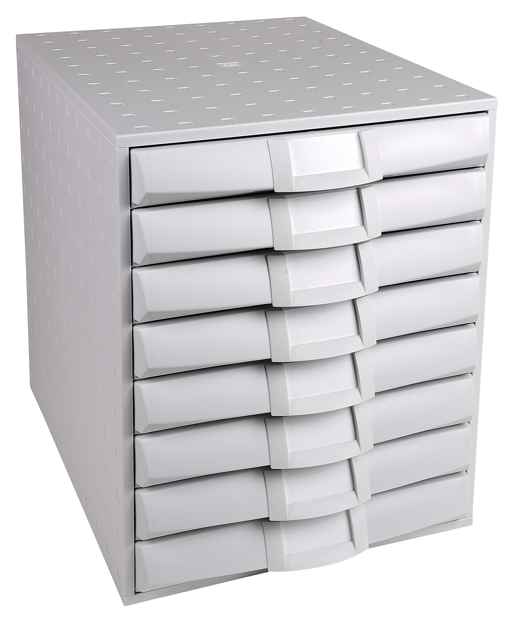 Exacompta System 8 Office Organizer with 8 Closed Drawers - 387 x 287 x 338mm Light Grey Storage Solution for Home & Office Organization