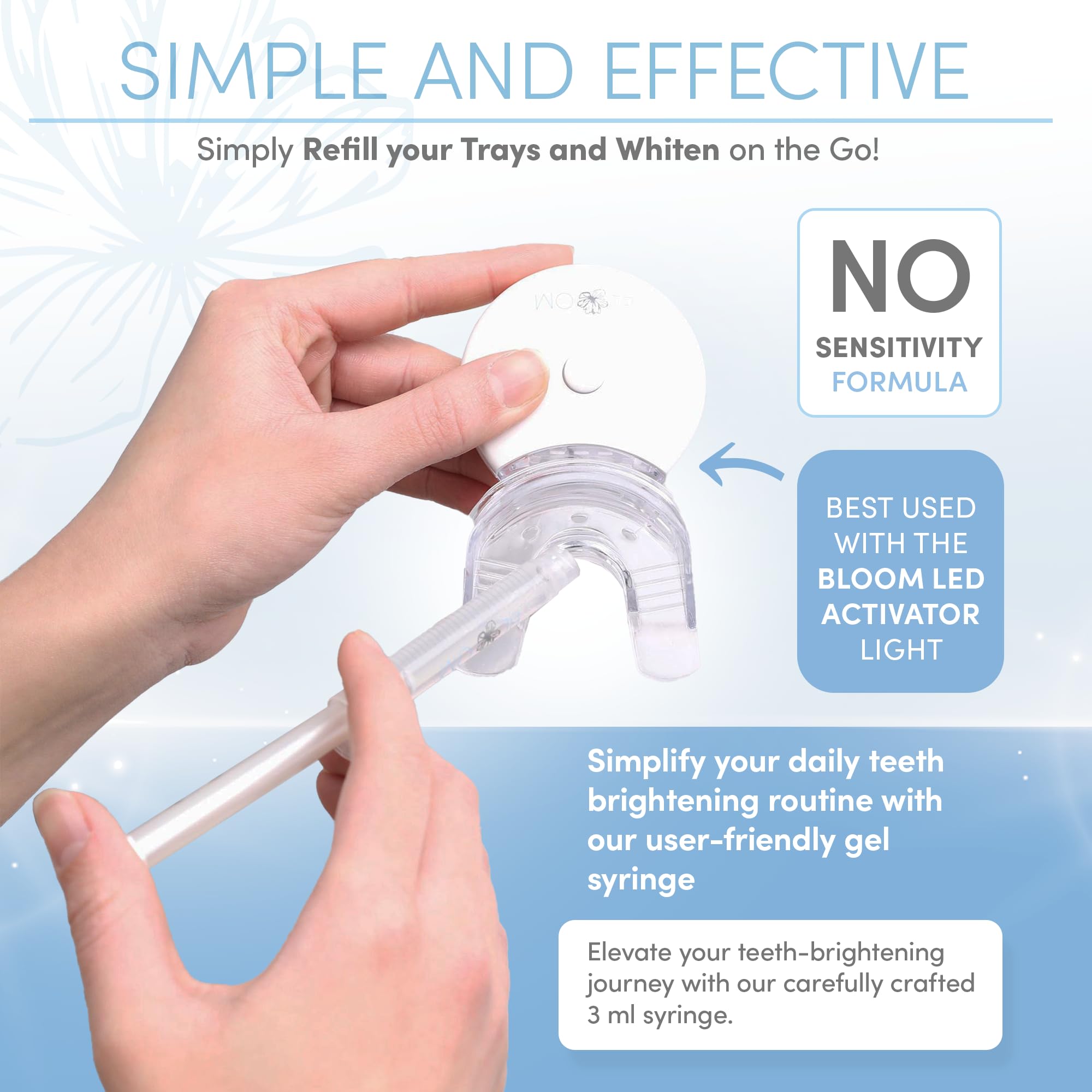 Bloom Teeth Whitening Gel - 3X 3ml Syringes with 35% Carbamide Peroxide | Fast Whitening in 10 Minutes Daily | Sensitivity-Free Formula with Coconut Oil & Hydroxyapatite | Perfect for Home Use, Travel, and Special Occasions