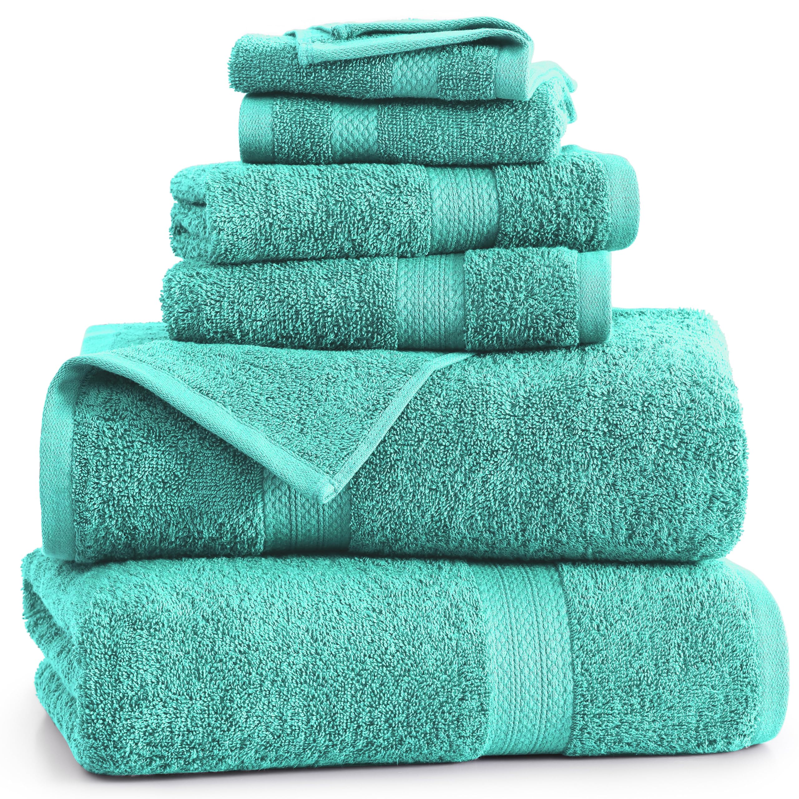 Premium 6-Piece Bath Towel Set - 100% Cotton Extra Large Hotel Quality Bath Towels, Hand Towels & Washcloths | Soft Absorbent Bathroom Essentials for Spa, Gym & Luxury Home Use - Teal Blue