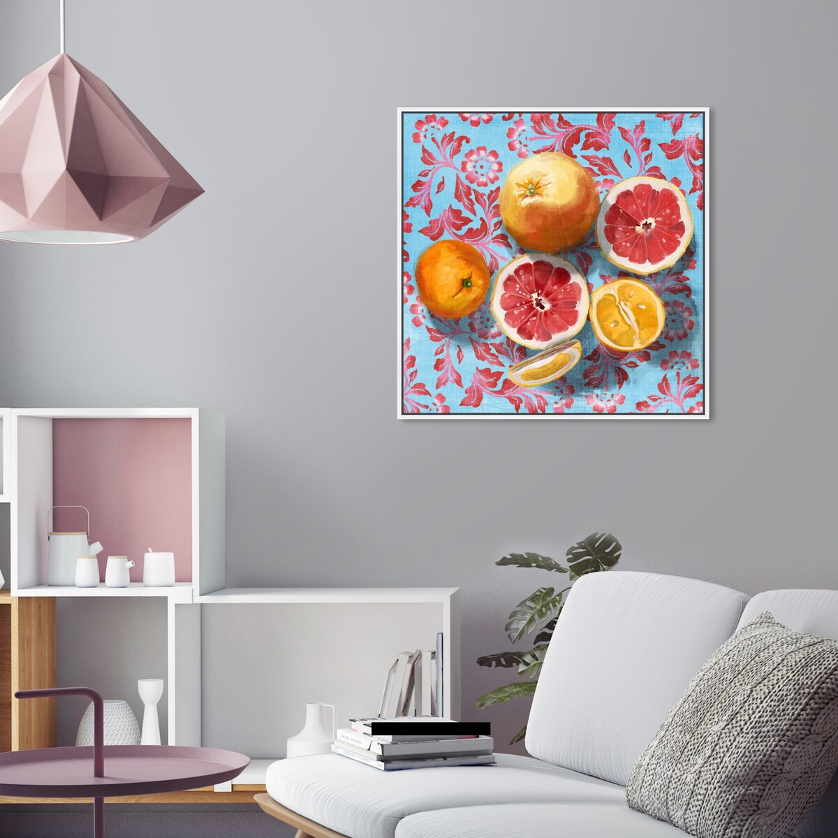 Tropical Citrus Still Life Blue Framed Canvas Wall Art Print - Sour Fruit Kitchen Decor for Cabin & Lodge - Perfect for Farmhouse, Dining Room & Country Style Homes