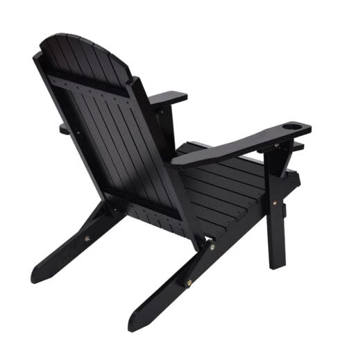 Premium Solid Wood Folding Reclining Adirondack Chair - Outdoor Patio, Garden & Beach Lounge Chair (Black) - Perfect for Backyard Relaxation, Poolside Lounging & Coastal Getaways