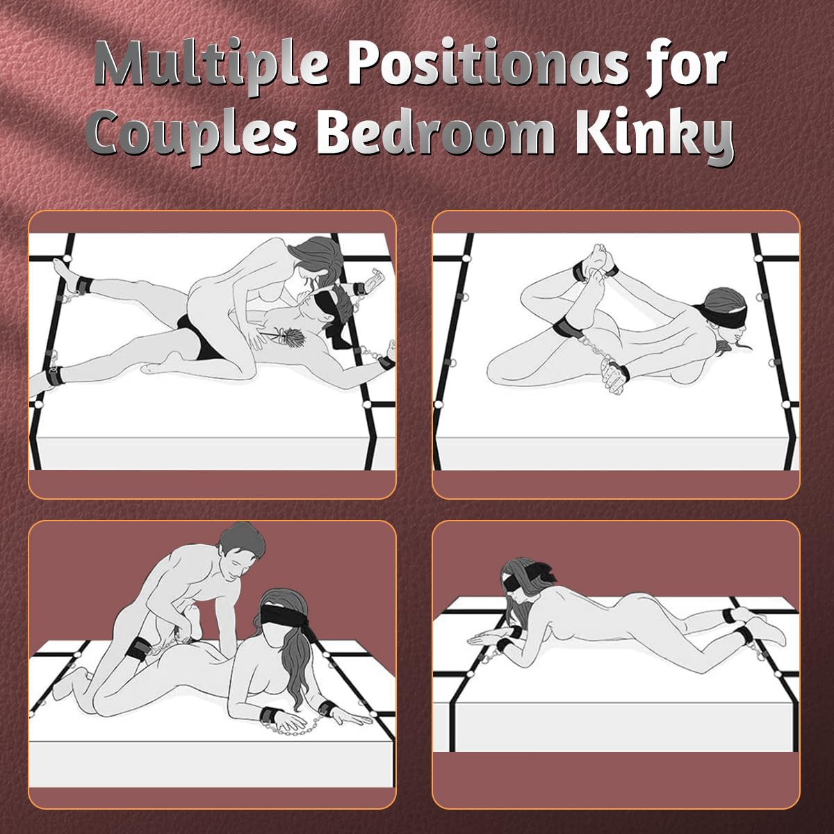 Premium BDSM Bondage Restraint Kit for Couples - Under Mattress Wrist & Ankle Cuffs Set with Blindfold & Tickler - Adult Sex Toys for Spicy Bedroom Play, Roleplay and Sensual Exploration
