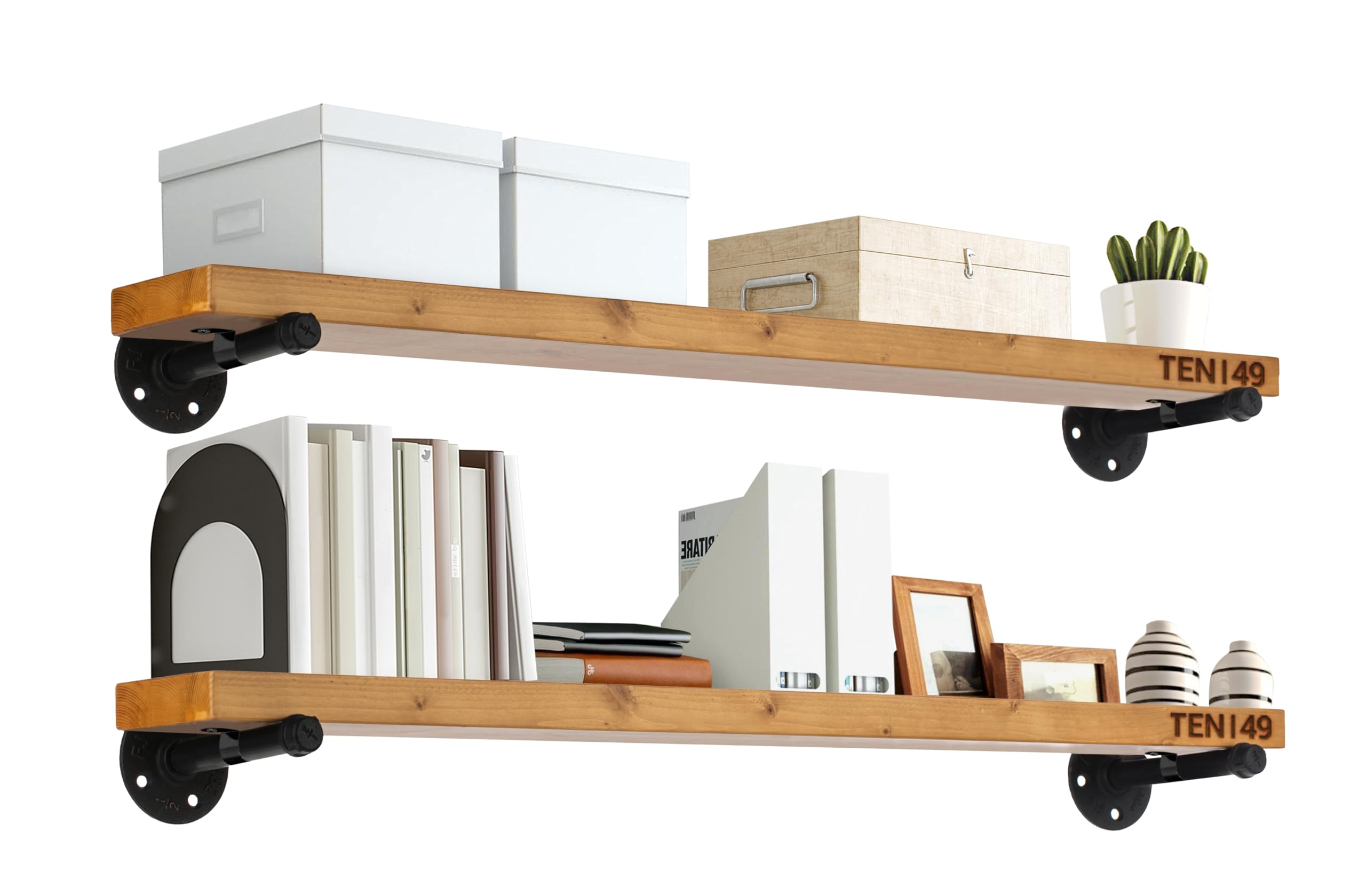 Industrial Pipe Wood Wall Shelf - 36