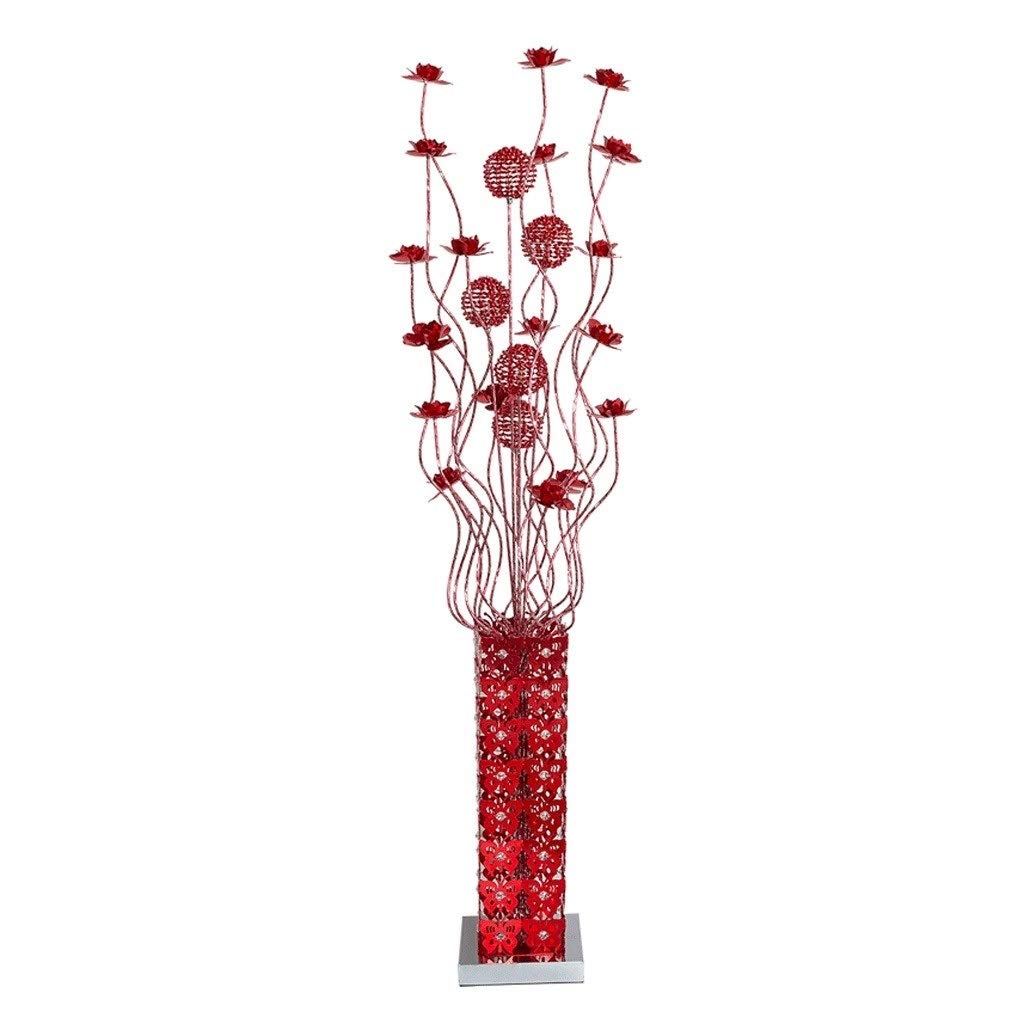 Modern Red Aluminum Flower Floor Lamp with Metal Base - Vertical Standing Light for Living Room, Bedroom & Home Decor - Indoor Lighting for Reading, Relaxing & Ambiance