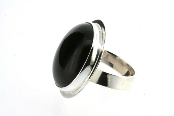 Onyx Circular Ring Sterling Silver 925 - Elegant Black Onyx Jewelry for Women, Men | Perfect for Weddings, Parties & Everyday Wear