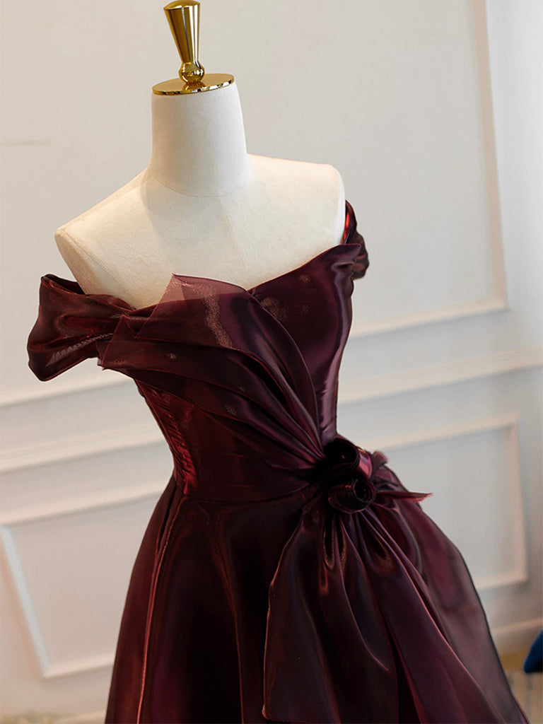 Elegant A-Line Burgundy Organza Long Prom Dress & Evening Gown for Formal Events, Homecoming, Weddings, and Special Occasions