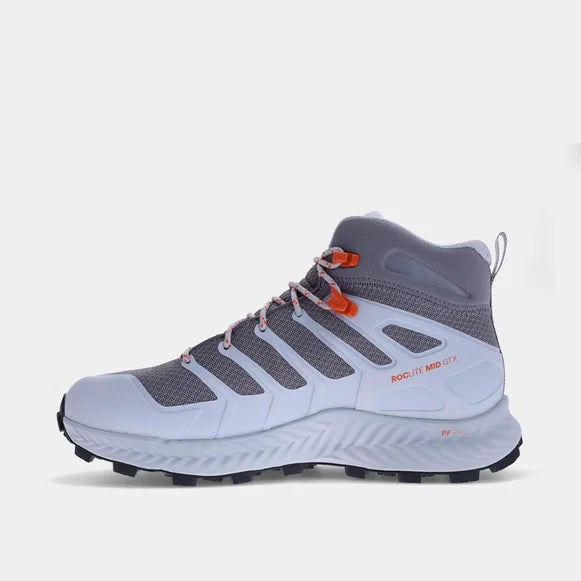 INOV8 Men's Roclite Mid GTX Hiking Boots - Waterproof Grey/Light Grey/Orange Trail Shoes for Outdoor Adventures & Mountain Climbing