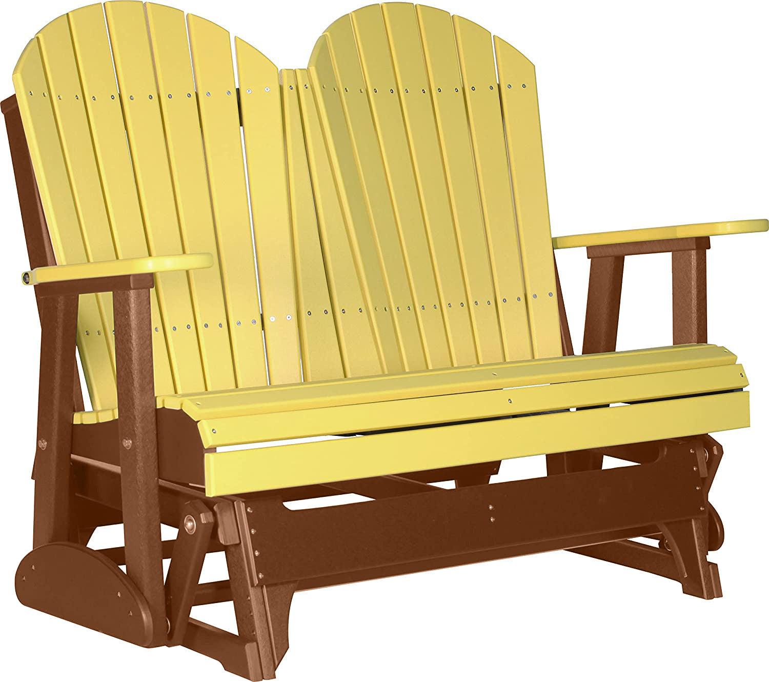 LuxCraft 4 ft. Yellow Recycled Plastic Adirondack Outdoor Glider Chair with Cup Holder - Perfect for Patio, Garden, Poolside & Backyard Relaxation