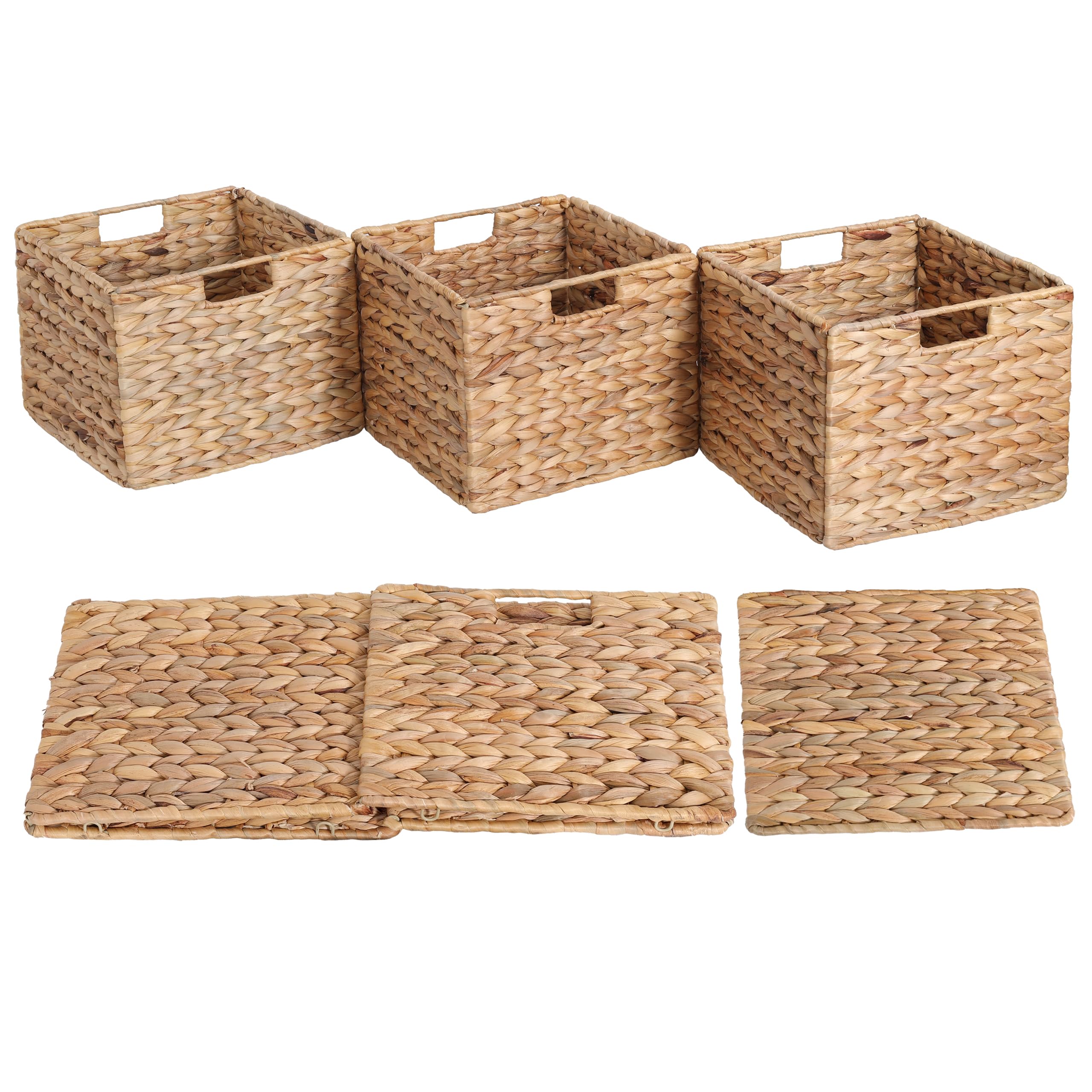 12x12x10 Inch Water Hyacinth Folding Storage Basket - Natural Wicker Cube Bin for Shelves, Pantry, Kitchen Organization | Perfect for Home Decor, Closet Storage & Bathroom Essentials
