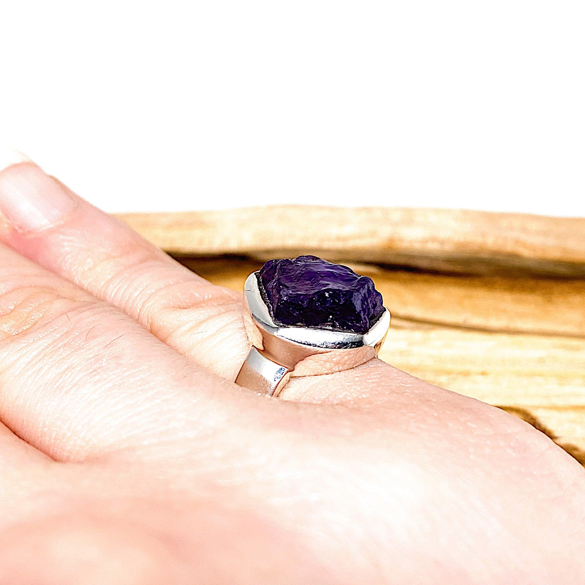Natural Amethyst Raw Stone Ring Size 7.5 - Handmade Boho Jewelry for Women - Perfect for Spiritual Healing, Meditation & Everyday Fashion