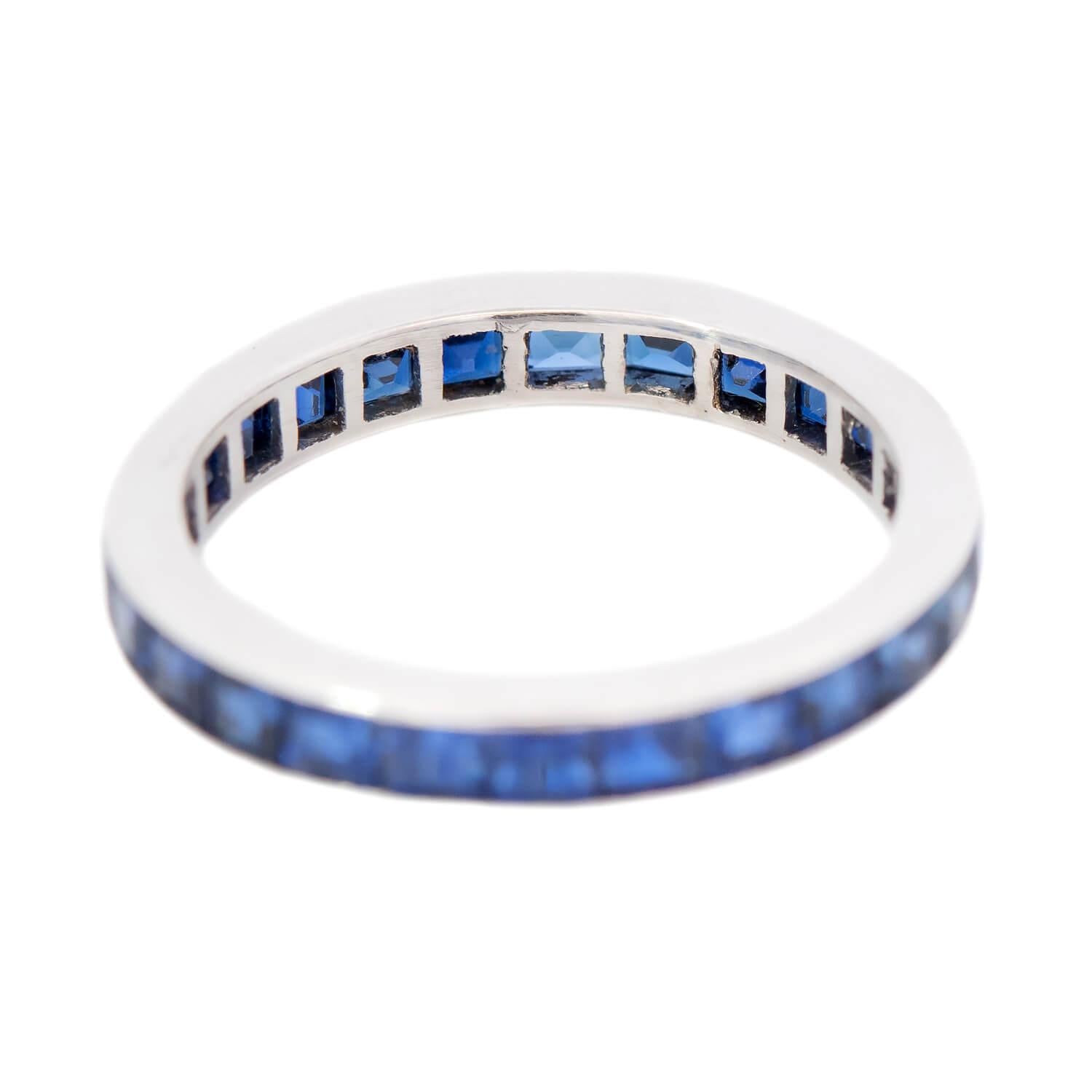 Art Deco Platinum Square Cut Sapphire Eternity Band Ring for Women - Vintage Inspired Wedding Band, Anniversary Gift, Bridal Jewelry - Perfect for Engagements, Proposals & Special Occasions