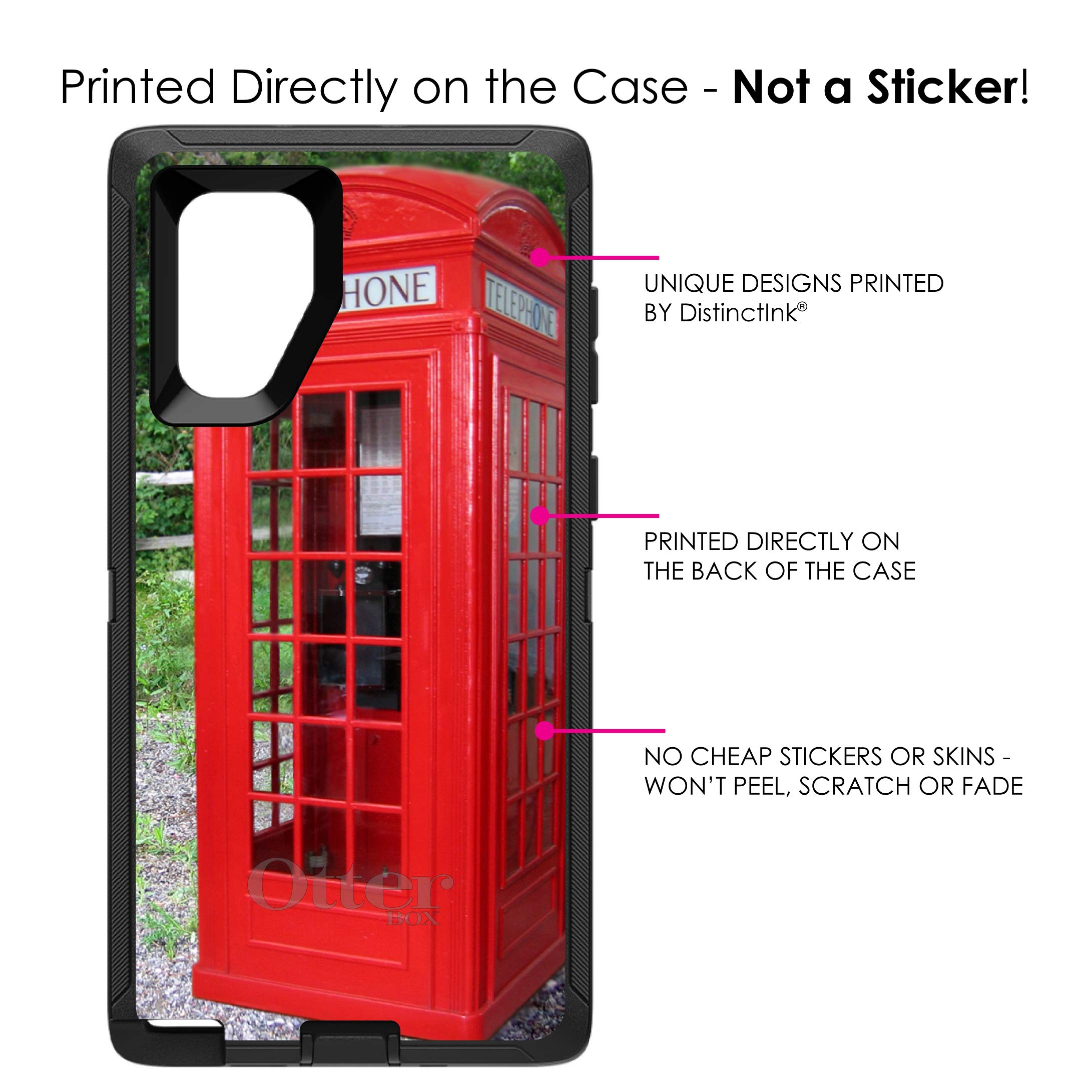 DistinctInk Protective Case for Samsung Galaxy Note 10 (6.3 Inch) - Shockproof Black Phone Cover Compatible with OtterBox Defender - Red London Phone Booth Design - Perfect for Travel, Commuting & Everyday Use