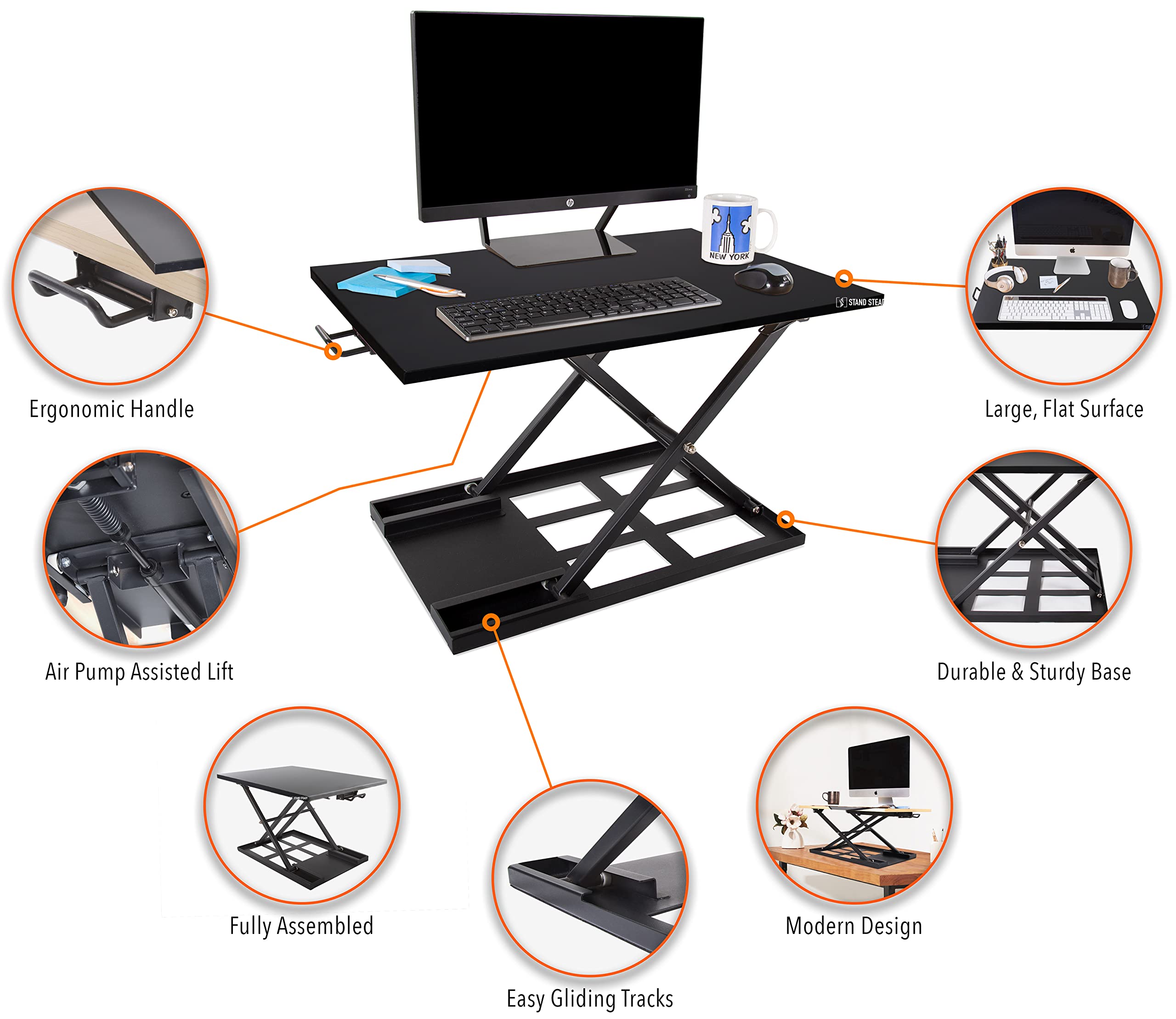 Stand Steady X-Elite Pro Ergonomic Adjustable Standing Desk Converter - 28x20 Inch Height Adjustable Laptop Riser for Home Office Workstation - Perfect for Sit-Stand Work Setup with Computer Monitor (Black)