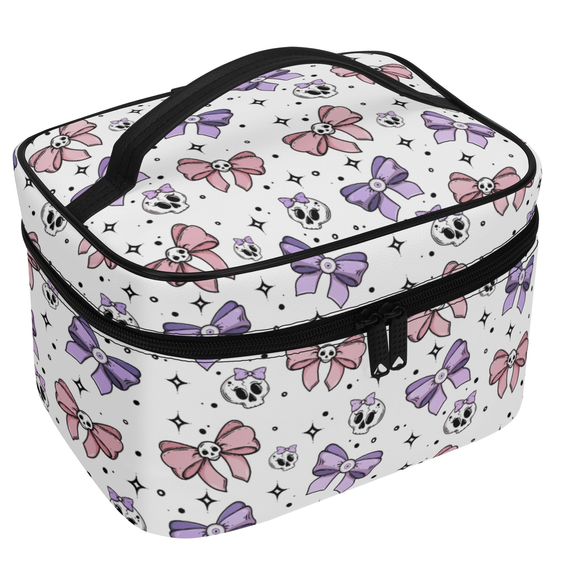 Stylish Bows and Skulls Leather Makeup Bag for Women - Perfect for Travel, Gym, and Everyday Cosmetics Storage