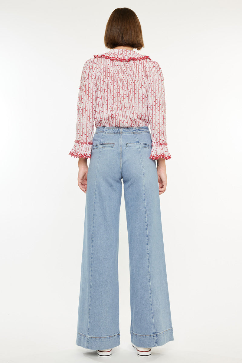 Deena High Rise Wide Leg Jeans for Women - Stretchy Comfort Denim Pants with Flared Fit - Perfect for Casual Outings, Work & Date Nights