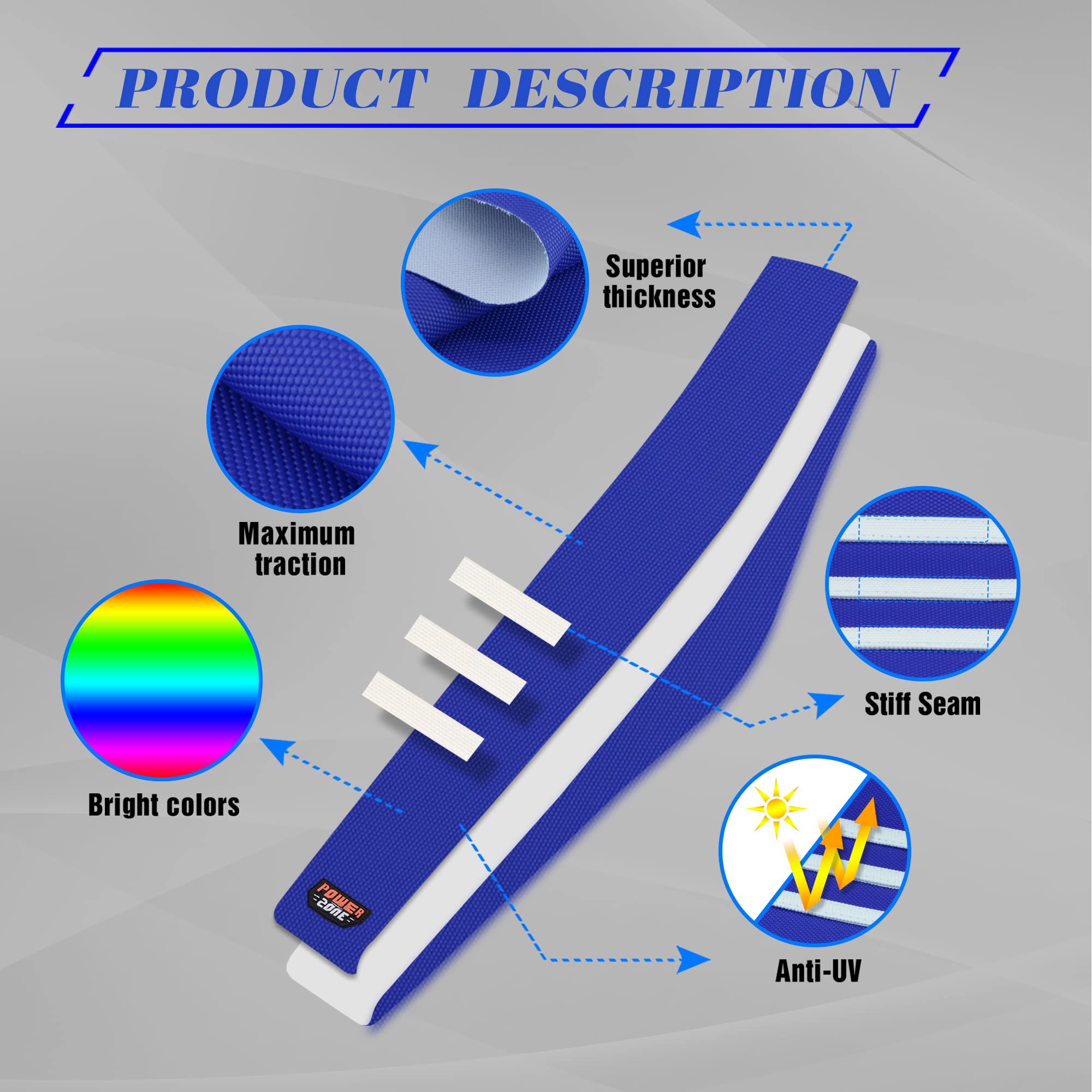 Non-Slip Dirt Bike Seat Cover - Universal Motorcycle Gripper Cover for Motocross & Enduro Riding - Blue & White Design - Perfect for Off-Road Trails & Racing