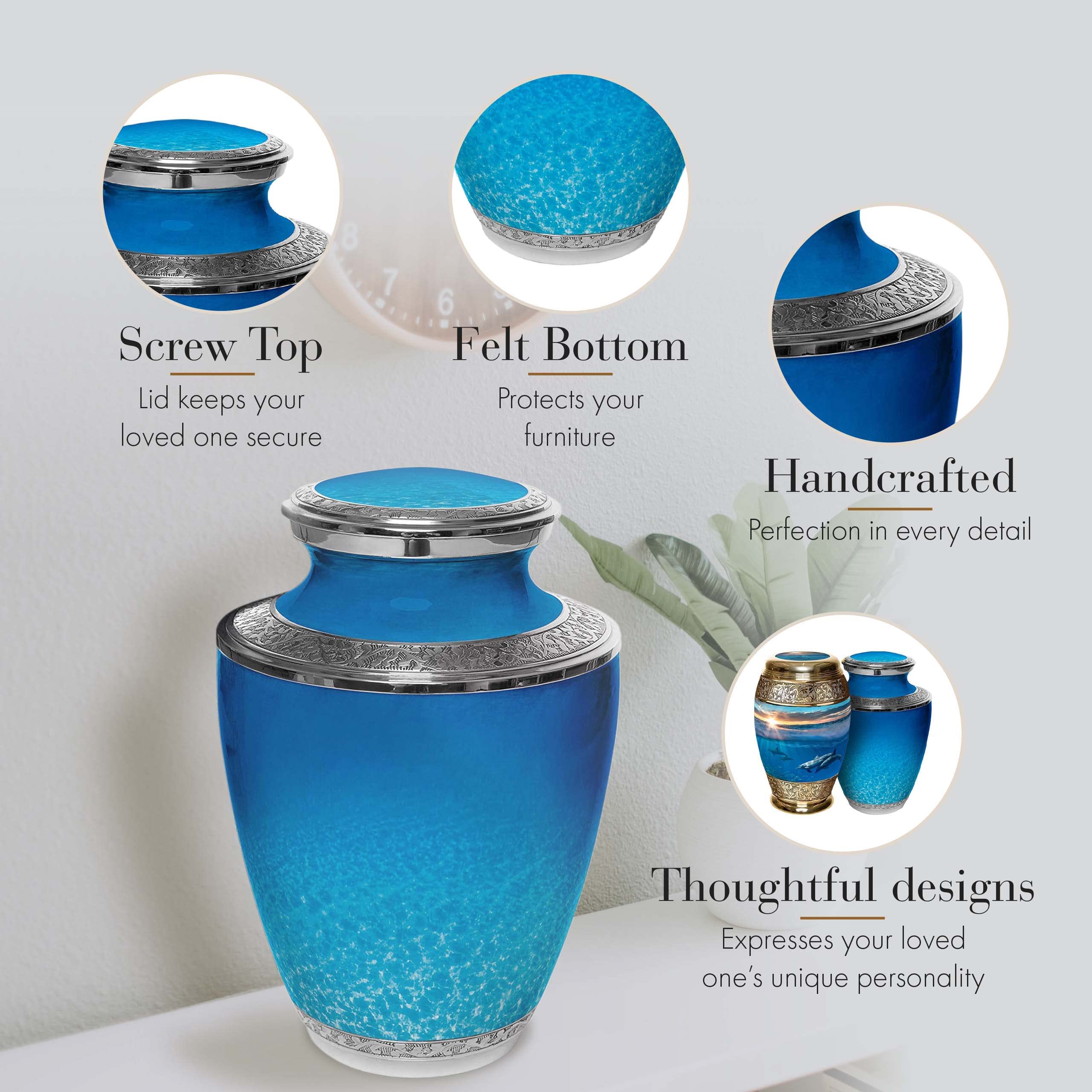 Extra Large Ocean Tranquility Cremation Urn for Adult Male Ashes - Personalized Handcrafted Decorative Urn for Human Ashes - Perfect for Memorial Services, Home Display & Honoring Loved Ones
