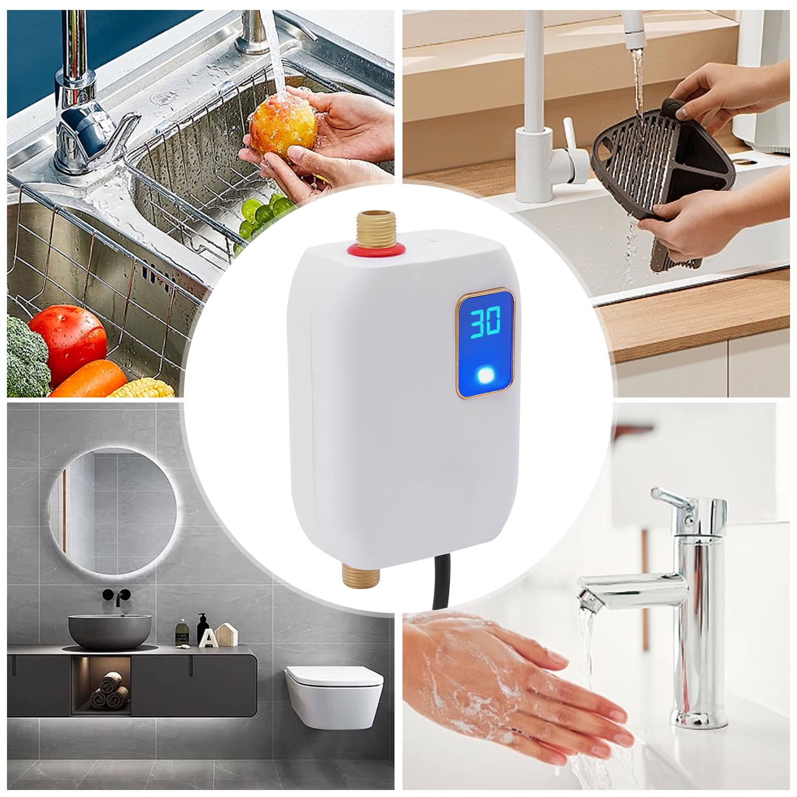 110V Instant Electric Tankless Water Heater - Under Sink Small Hot Water Heater with LCD Digital Display for Kitchen Faucet | Perfect for Coffee Brewing, Baby Bottle Warming & Handwashing (White)