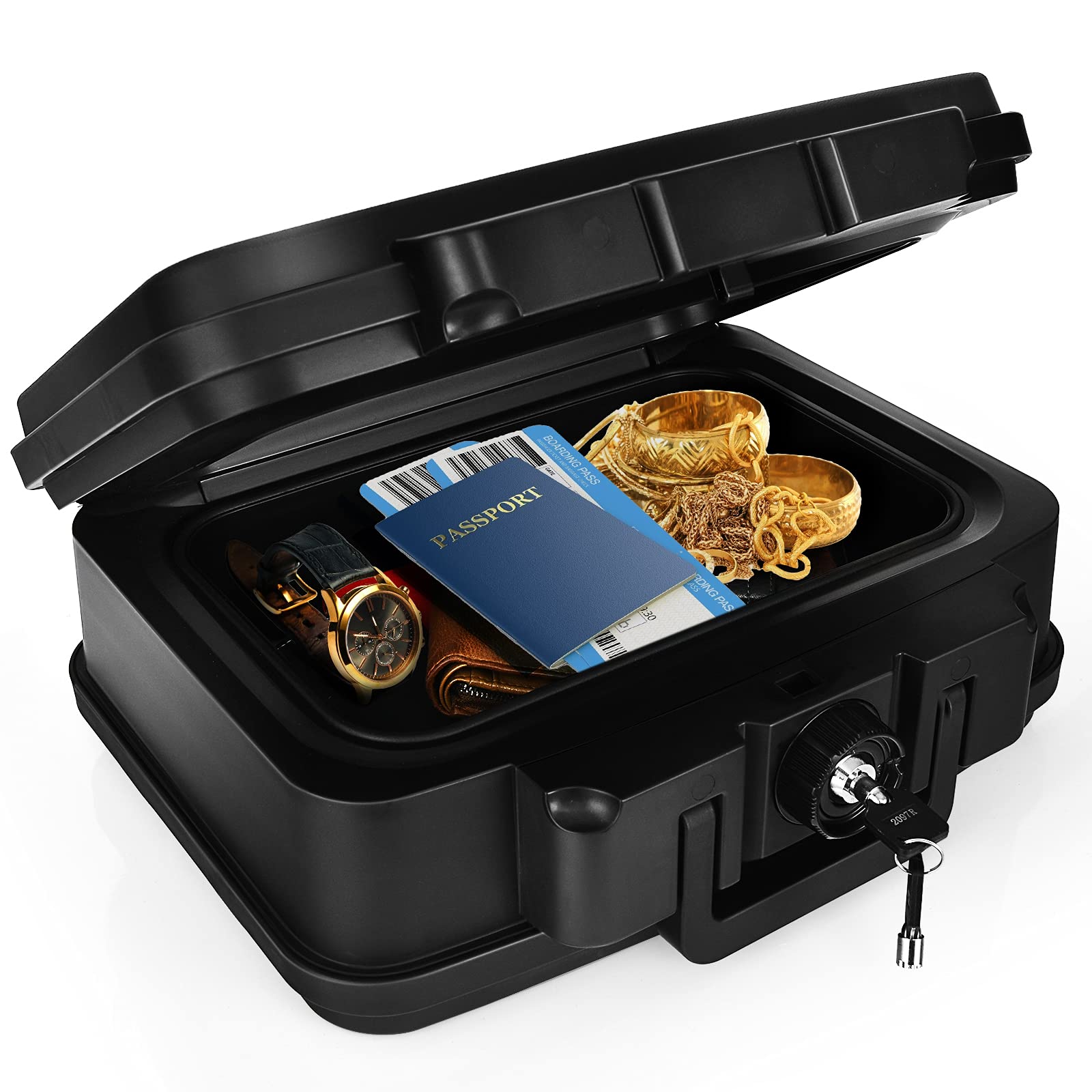 Fireproof Waterproof Safe Box - 30 Minute Fire Protection with Lock & Handle, 0.17 Cubic Feet Compact Design for Documents, Cash & Valuables | Perfect for Home, Office, Hotel & Travel Security Storage | Fireproof Document Safe for Emergency Protection