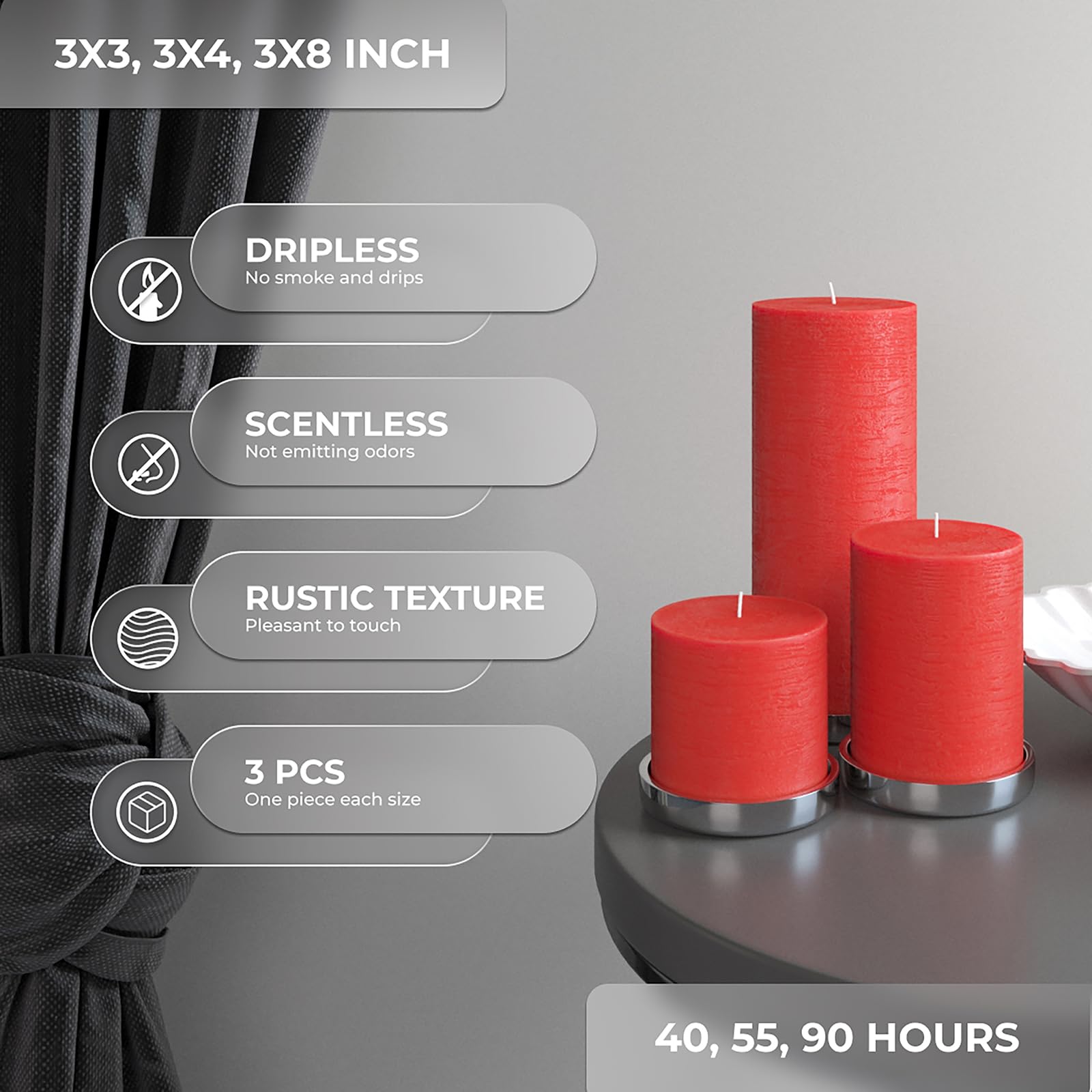 CANDWAX 3-Pack Pillar Candles 3