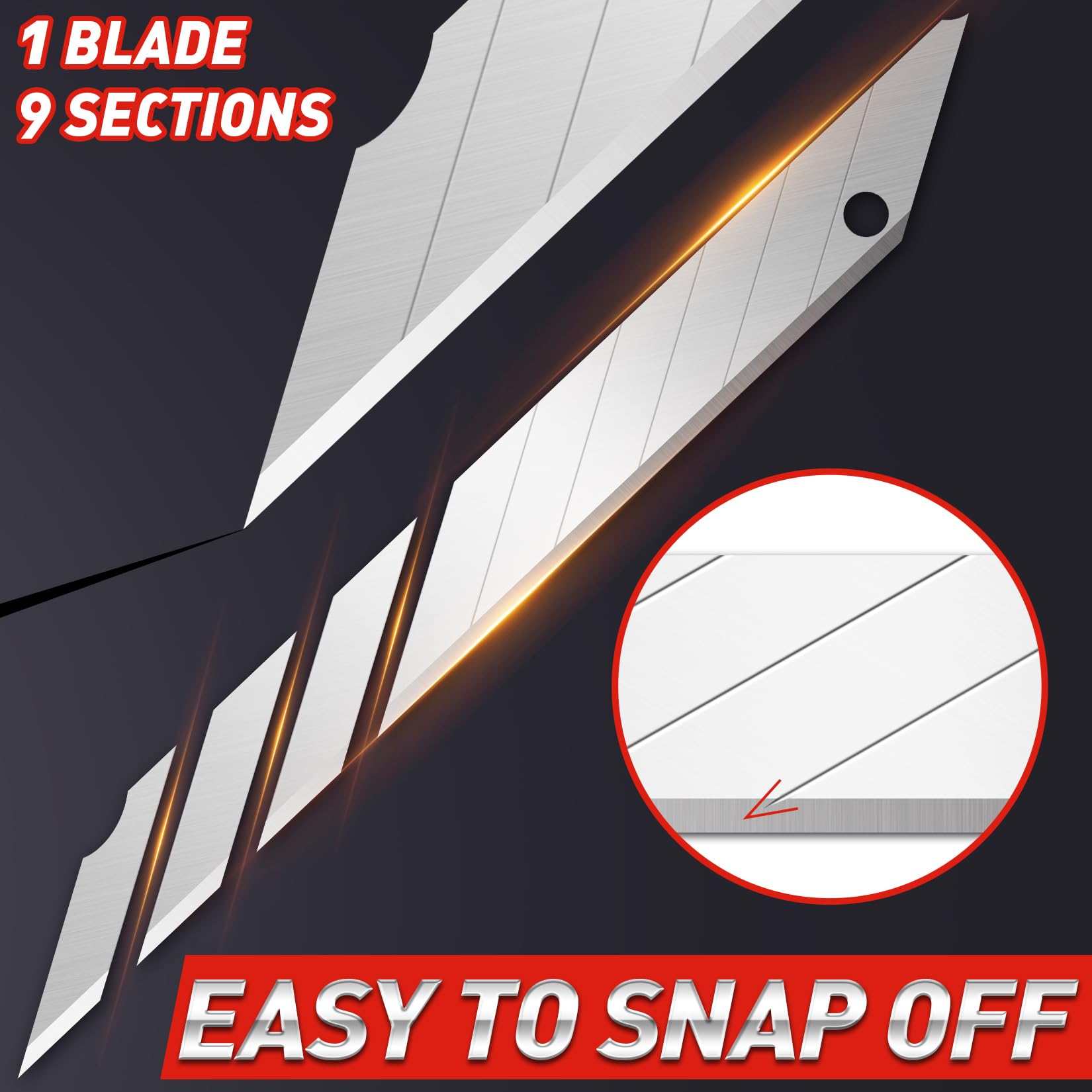 DIYSELF 50-Pack 9mm Utility Knife Blades - High Carbon Steel Snap-Off Box Cutter Blades Refills (30 Degree Angle) for Packaging, Crafting & Office Use