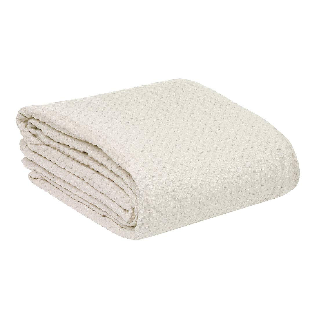 HILLFAIR 100% Combed Cotton Queen Size Blanket - Soft & Breathable All-Season Waffle Weave Bedding - Lightweight Summer Blanket for Home Decor - Ivory Queen Bed Cover - Perfect for Bedroom, Living Room & Guest Room Use