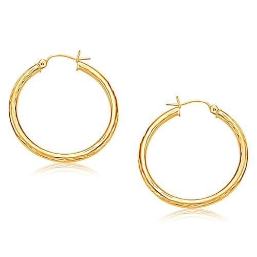 14K Yellow Gold Hoop Earrings with Diamond Cut Finish - 30mm Diameter - Elegant Everyday Jewelry for Women, Perfect for Work, Date Night & Special Occasions