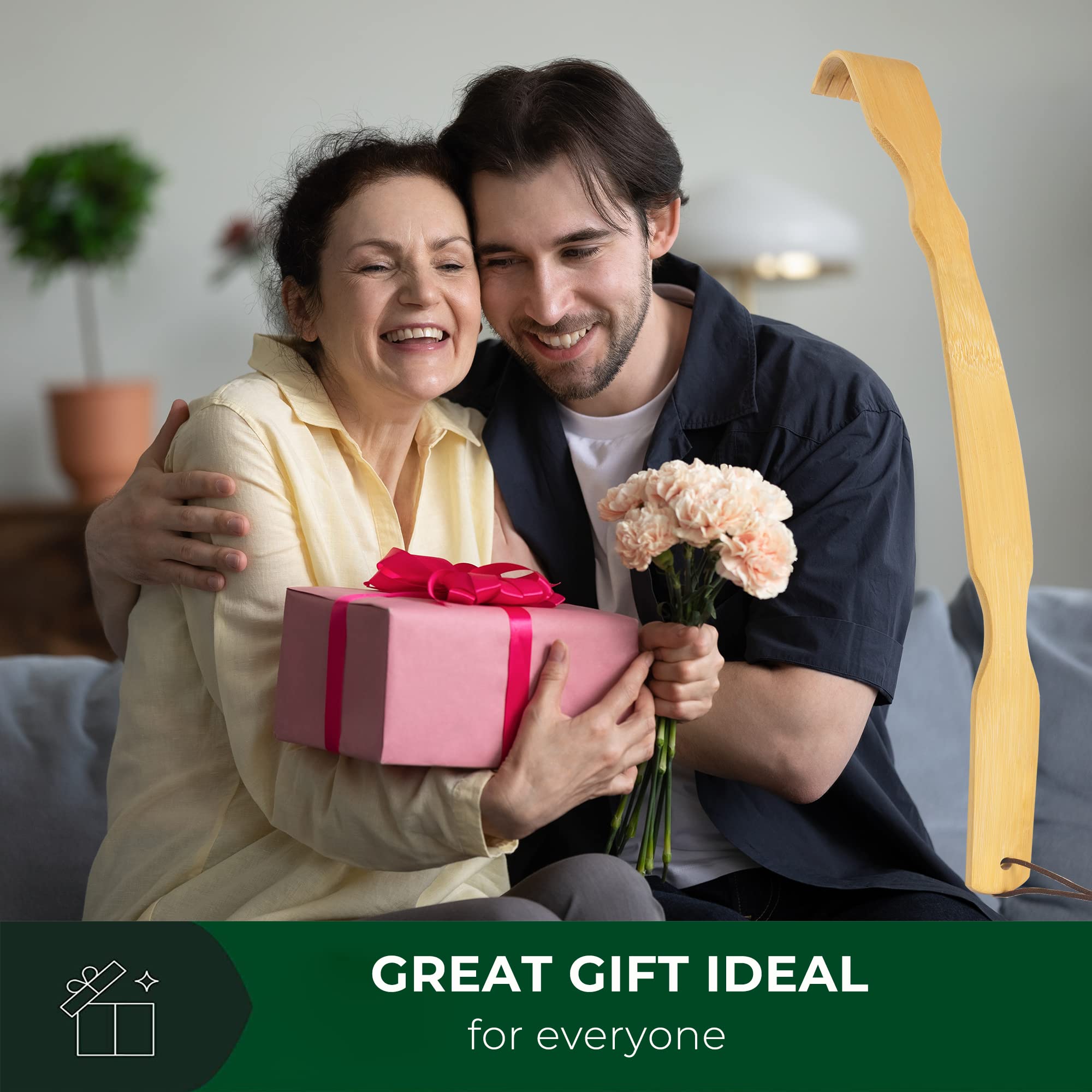 Renook 17'' Bamboo Back Scratcher for Men, Women & Kids - 2 Pack Wooden Long Handle Itch Relief Tool - Perfect Gift for Elderly, Adults & Children - Use at Home, Office or Travel