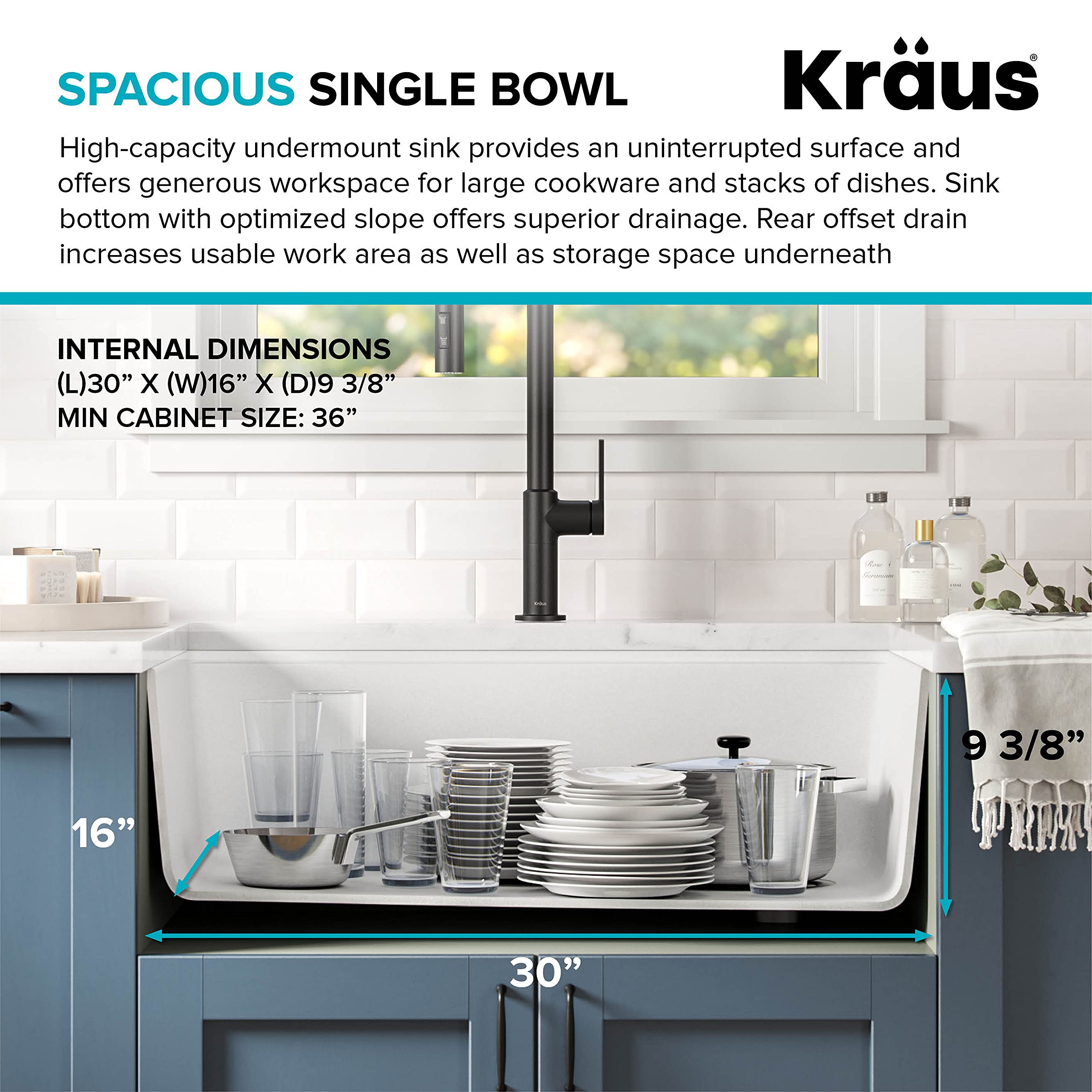 KRAUS Bellucci 32-inch Undermount Granite Composite Single Bowl Kitchen Sink in White with Accessories & WasteGuard™ Garbage Disposal - Perfect for Modern Kitchens, Dishwashing, and Food Prep (Model KGUW1-33WH-100-75MB)