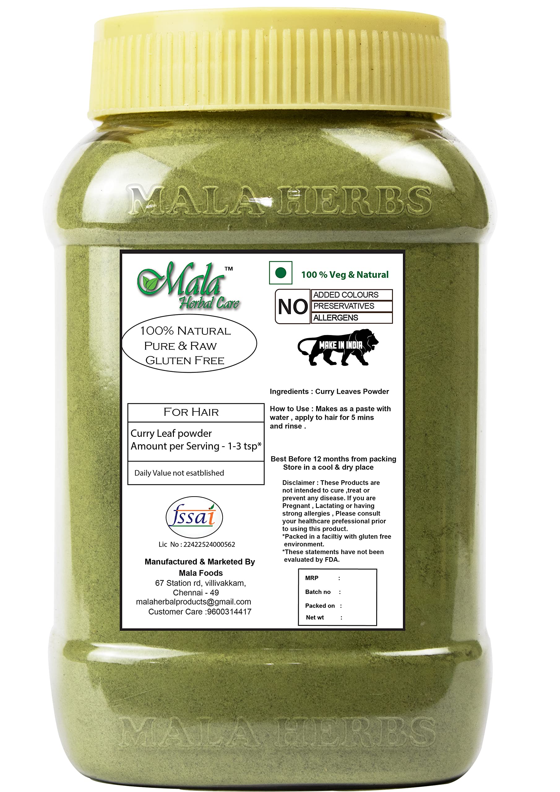 Organic Curry Leaves Powder - 250g | Karuveppilai Powder for Hair Growth & Cooking | Kadi Patta, Karibevu Powder for Healthy Scalp & Delicious Indian Cuisine | Perfect for Ayurvedic Hair Care & Curry Recipes