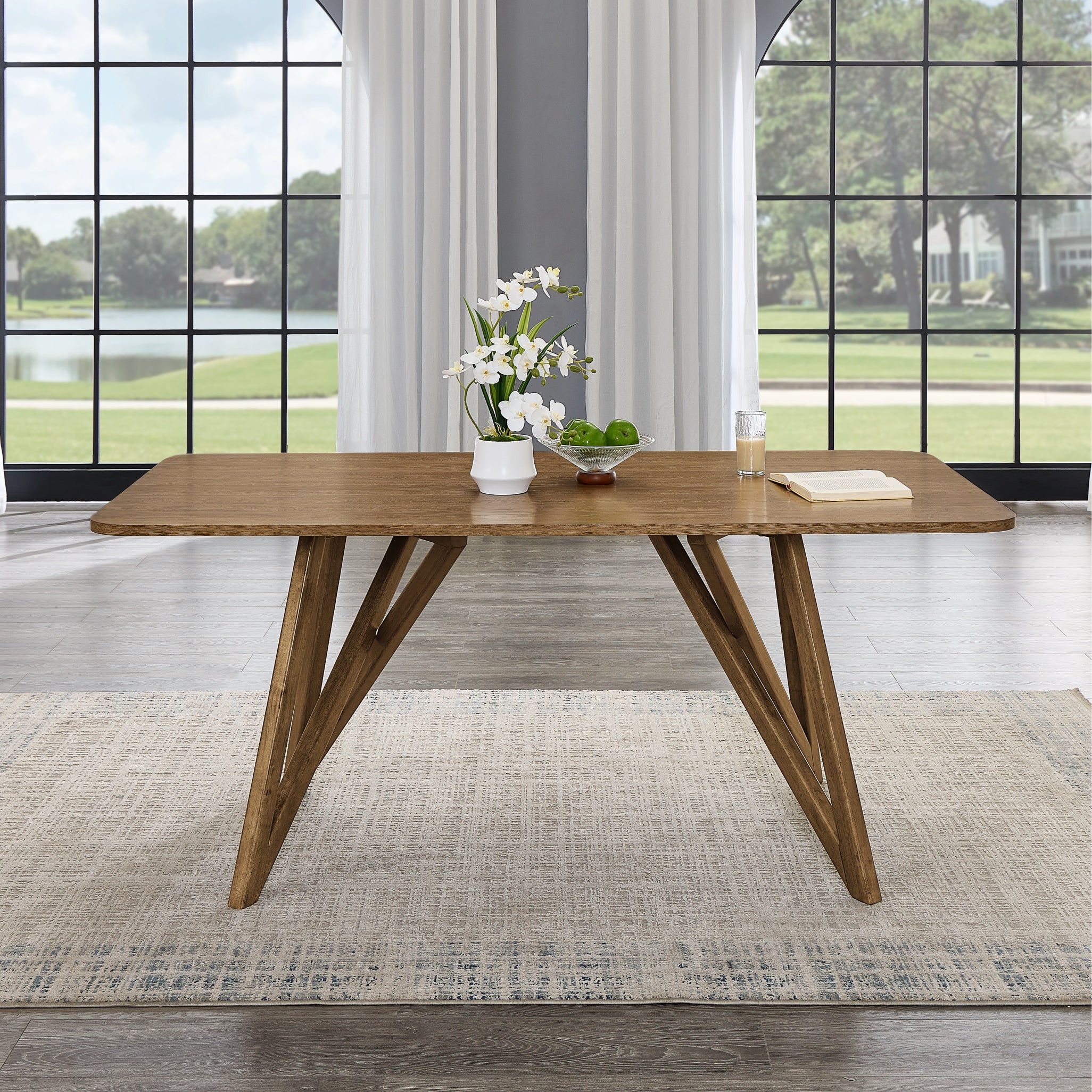 Roundhill Furniture Axler 5-Piece Dining Set - Light Oak Tripod Cross Base Table with 4 Modern Chairs | Perfect for Small Spaces, Breakfast Nooks & Cozy Apartments