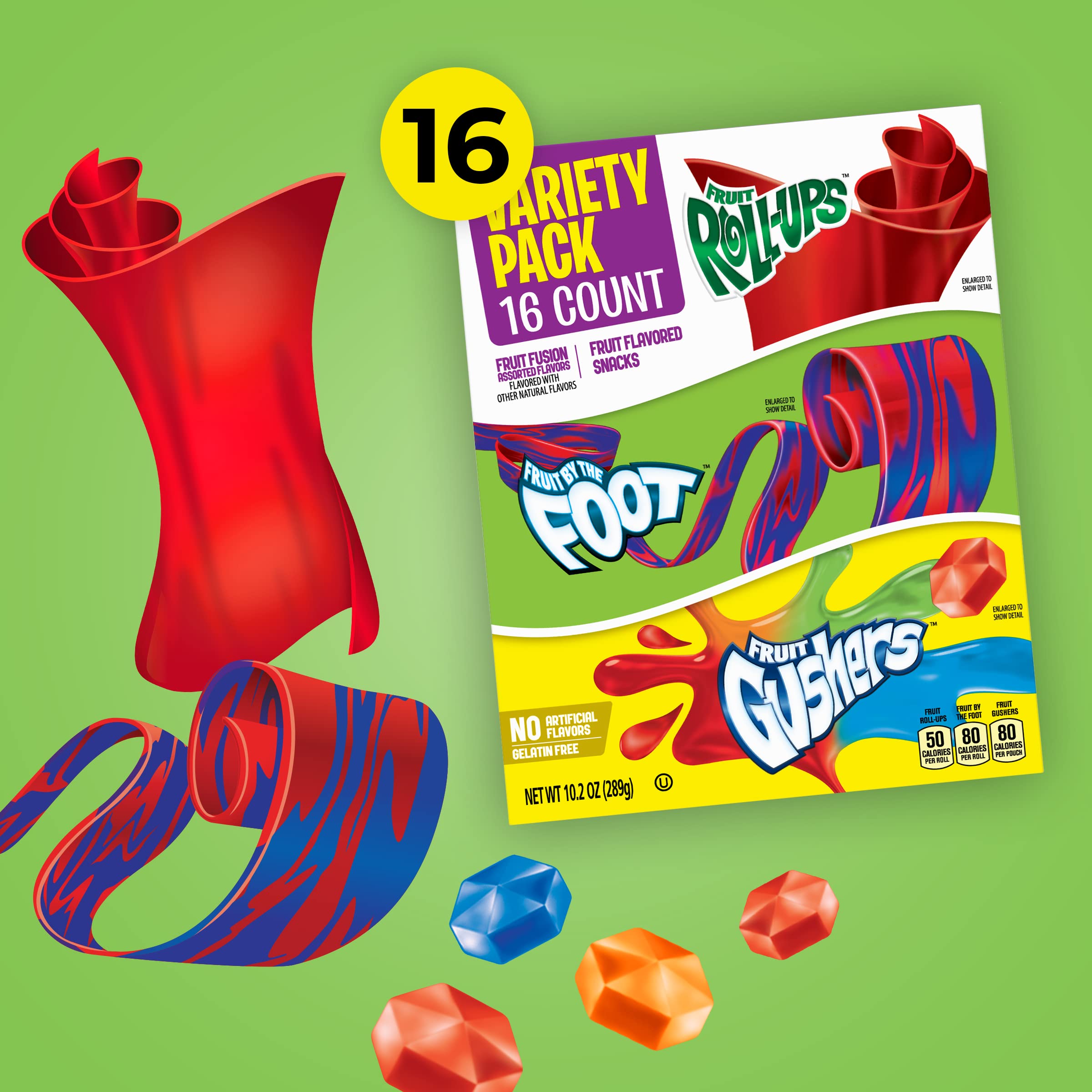 Betty Crocker Fruit Snacks Variety Pack - Fruit Roll-Ups, Fruit by the Foot & Gushers (16 Count, Pack of 6) | Healthy Kids Snacks for Lunch Boxes, School & After School Treats