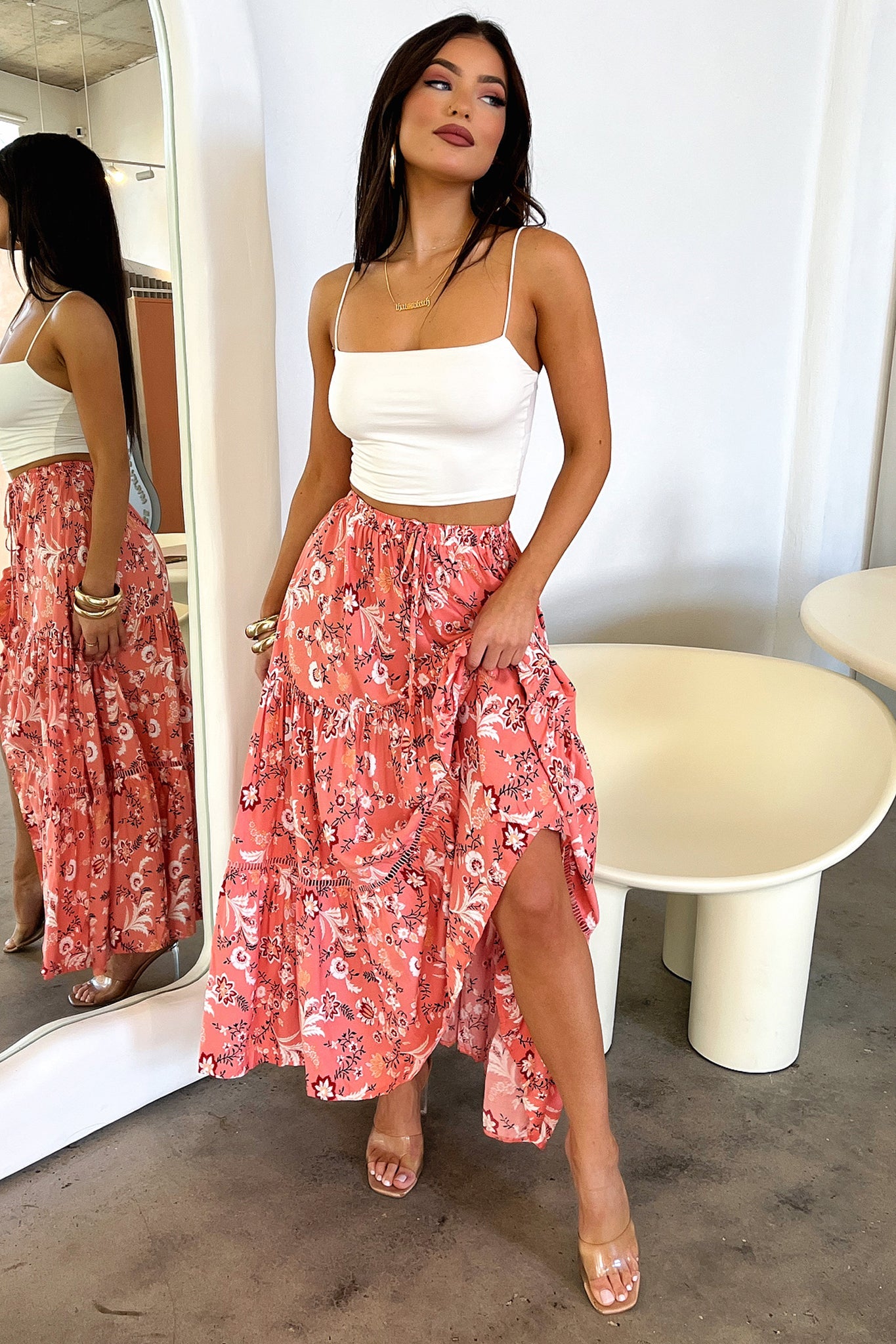 Kei Maxi Skirt - Pink Floral Print Long Skirt for Women | Boho Summer Beach Dress, Casual Outfit & Vacation Wear