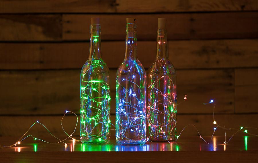 3Ft Battery Powered 20 LED RGB Cork Wine Bottle Lights - DIY Fairy String Lights for Wedding, Party, Home Table Centerpiece Decoration - Perfect for Christmas, Valentine's Day & Romantic Dinner Ambiance