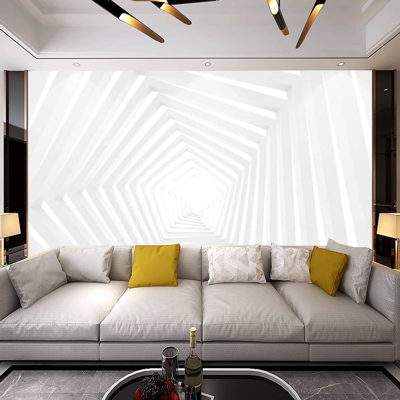 Modern 3D White Tunnel Corridor Peel and Stick Wallpaper - Removable Self-Adhesive Wall Mural for Living Room, Bedroom, TV Background - Perfect for Home Decor, Accent Walls & Room Makeovers