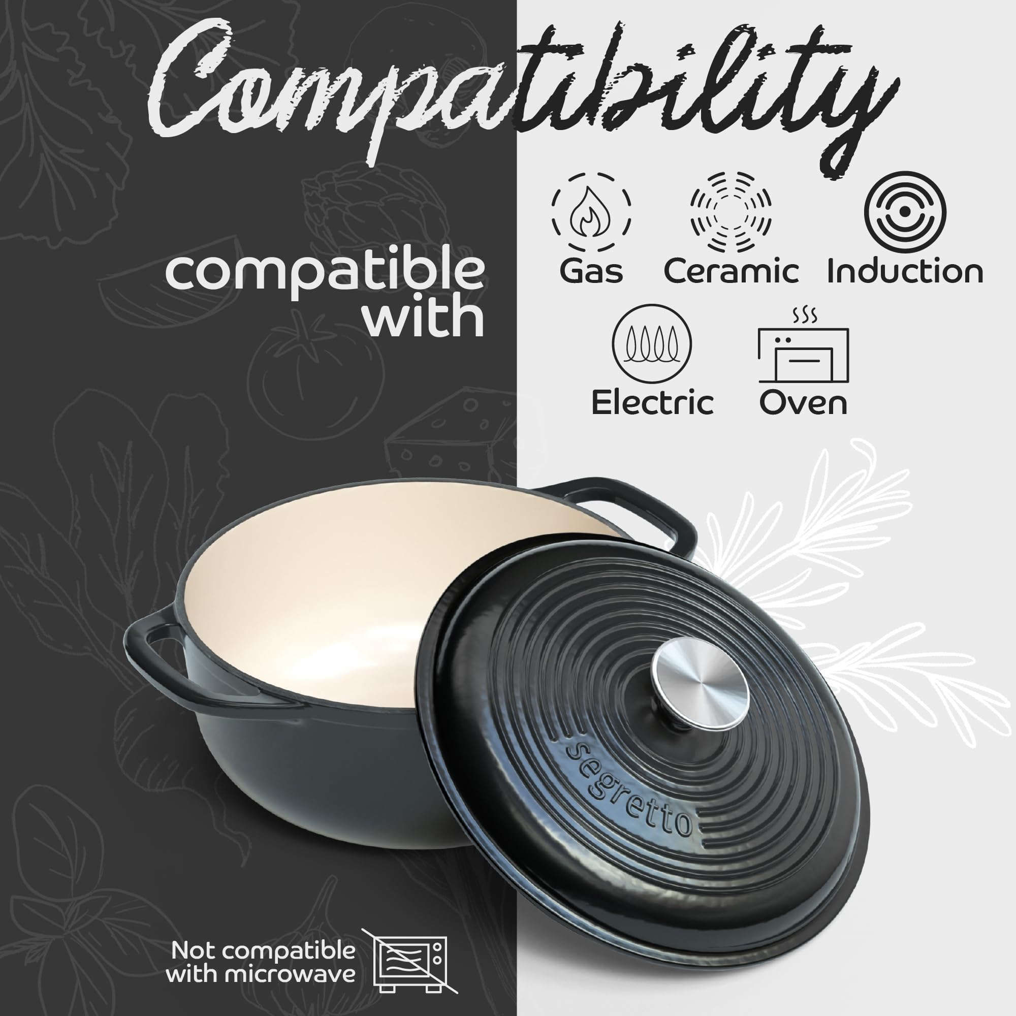Premium 4.57 Qt Enameled Cast Iron Dutch Oven with Lid - Black (Nero) - Oven & Stovetop Safe Cookware for Baking Bread, Soups, Stews & Braising - Perfect for Home Chefs & Camping