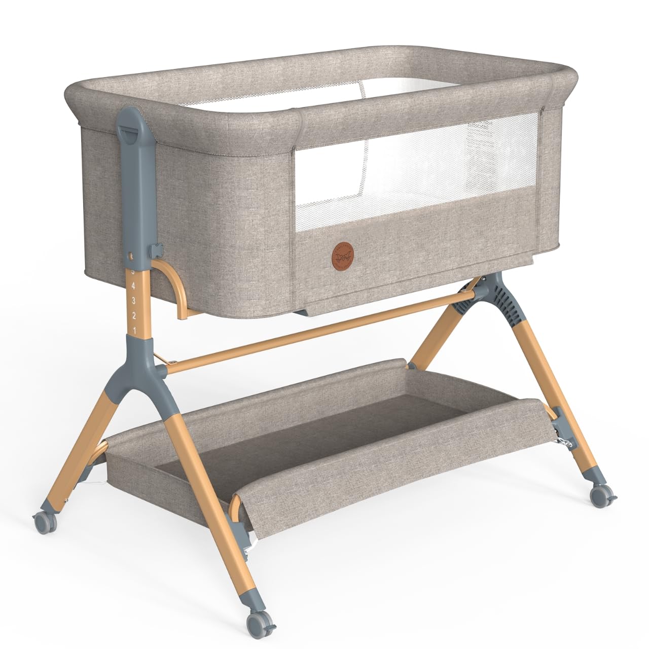 Portable Baby Bassinet with Waterproof Mattress Cover - Adjustable Height Bedside Crib with Wheels & Storage for Newborns (Warm Beige) | Perfect for Nursery, Bedroom & Travel Use