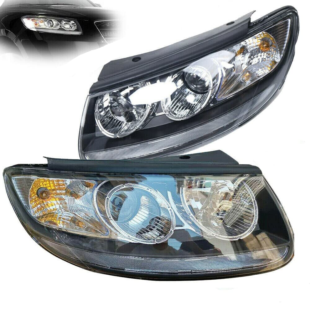 2007-2012 Hyundai Santa Fe Headlight Assembly - OEM Replacement Halogen Headlights with Clear Lens & Black Housing (Driver & Passenger Side) | Perfect for Night Driving & Foggy Conditions