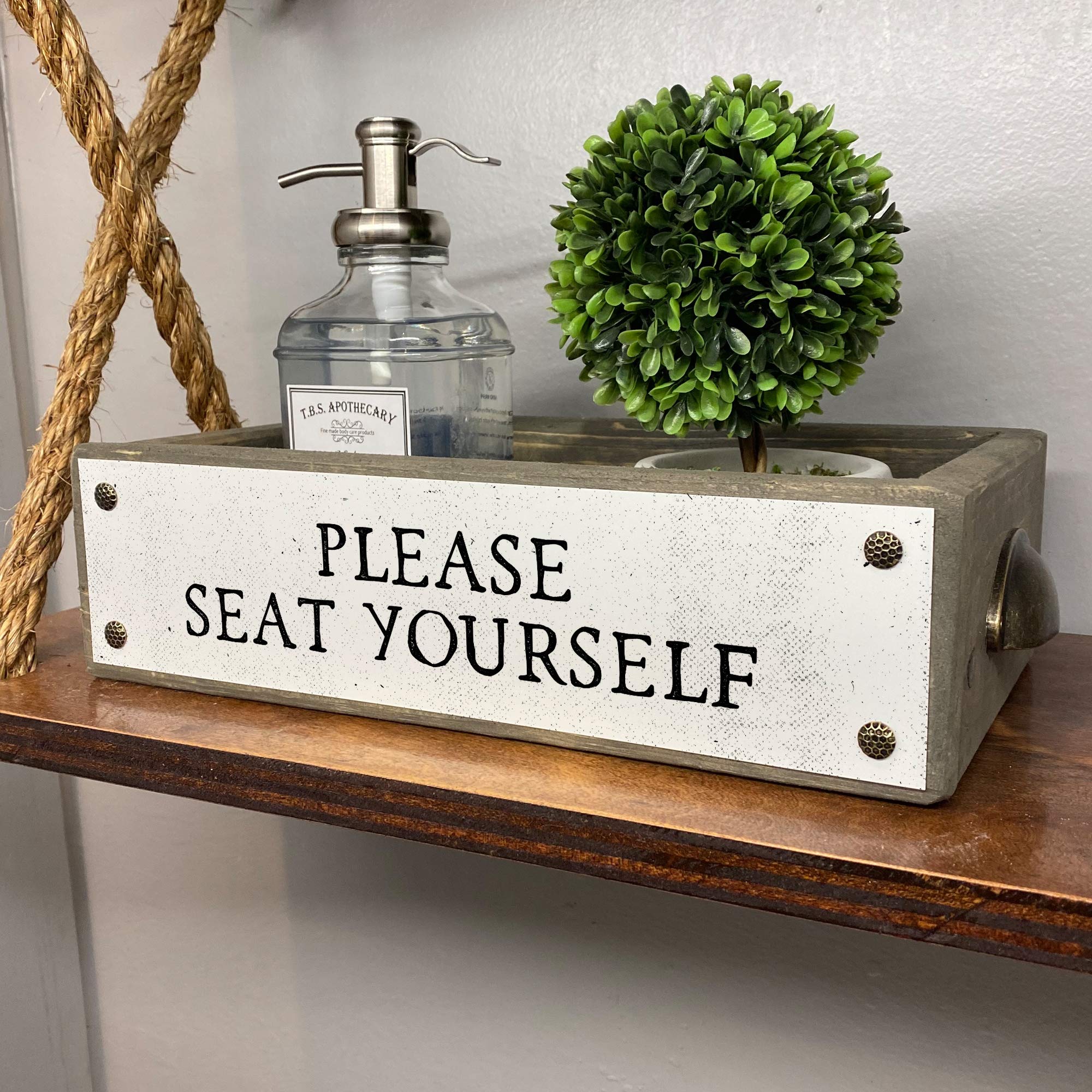 ANVEVO Please Seat Yourself - Rustic Farmhouse Bathroom Decor Box with Funny Sayings - Wooden Toilet Paper Holder & Diaper Caddy - Perfect for Farmhouse Style Bathrooms & Baby Nurseries