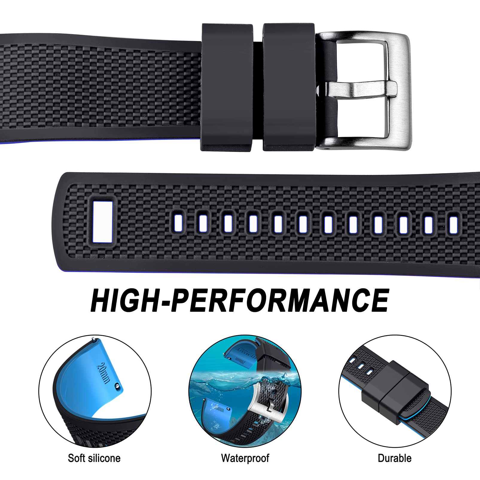 Hemsut Silicone Watch Bands - 18mm 20mm 22mm Quick Release Rubber Watch Strap for Men & Women - Soft Durable Replacement Band - 10 Color Options - Perfect for Sports, Fitness & Everyday Wear