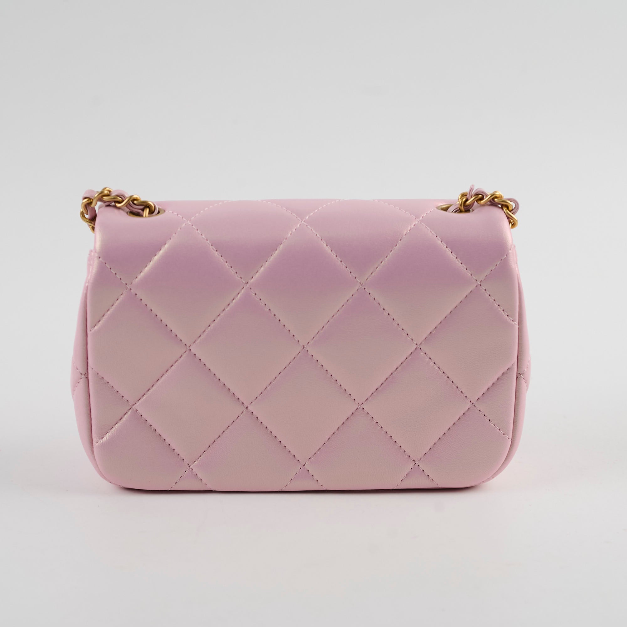 Chanel 2024 Seasonal Square Flap Bag with Pearl Accents in Iridescent Pink - Perfect for Evening Events, Luxury Gift Giving & Fashionable Outfits